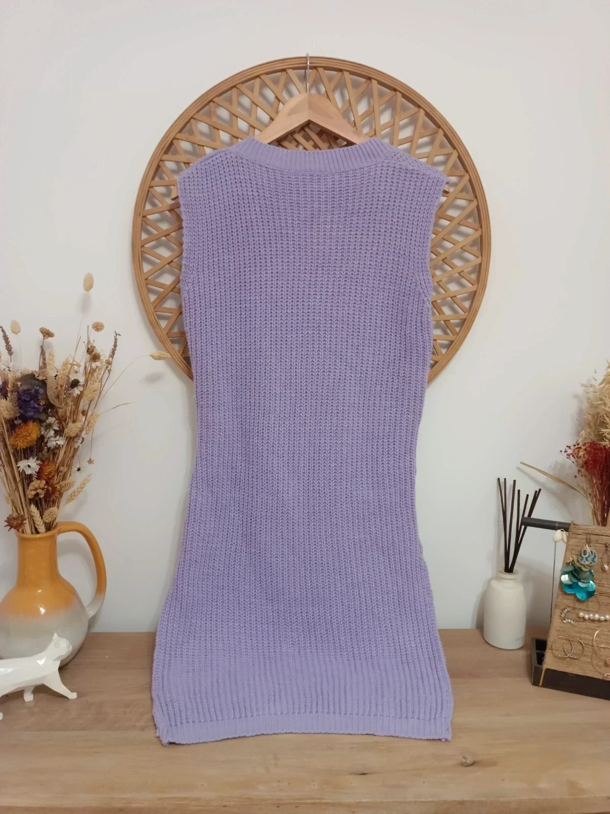 Vestido chaleco de punto lila • Knit sleeveless dress • Robe maille violette • Abito maglia lilla – taille S / 36 / 8 4