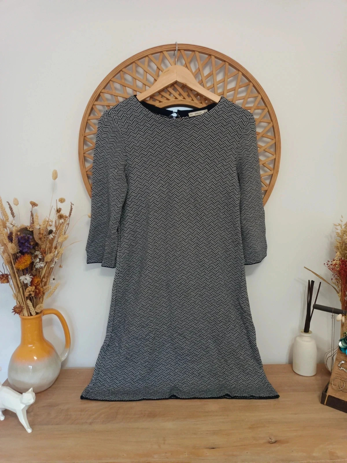 ZARA Knit Dress Black & White • Robe Géométrique • Vestido Punto Elegante – Zara Knit – taille M / 38 / 10