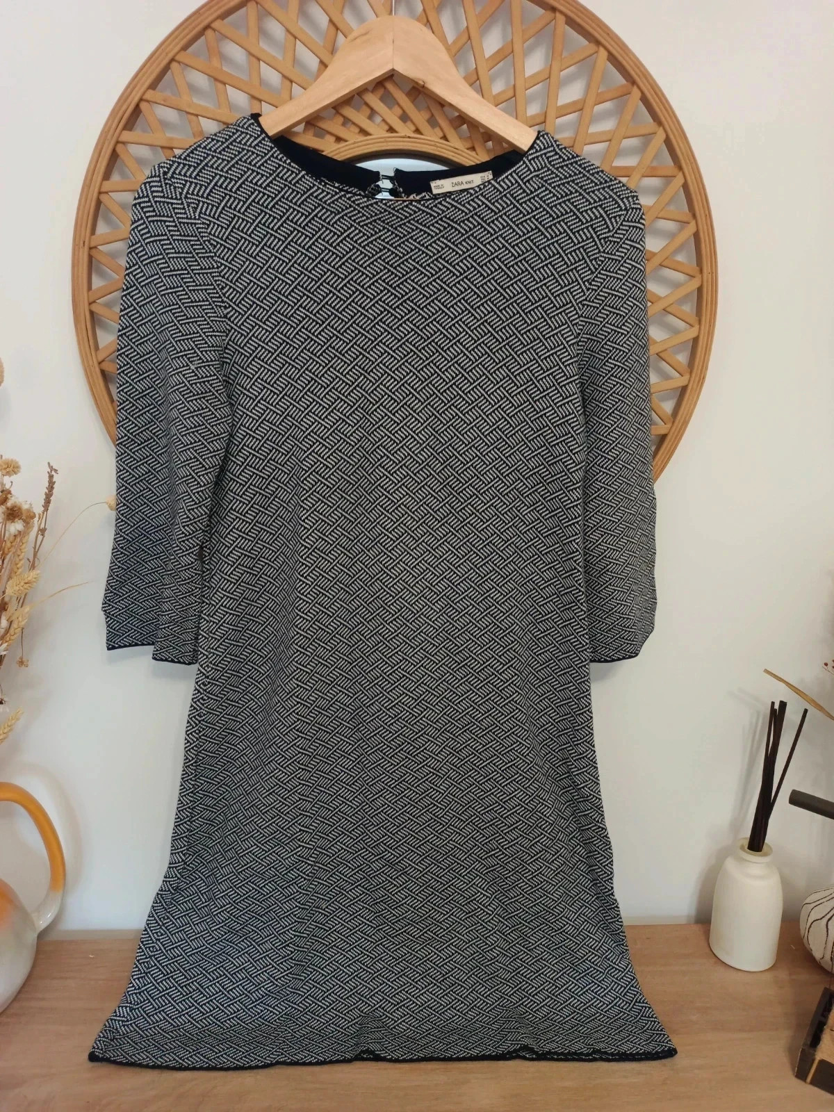 ZARA Knit Dress Black & White • Robe Géométrique • Vestido Punto Elegante – Zara Knit – taille M / 38 / 10 2