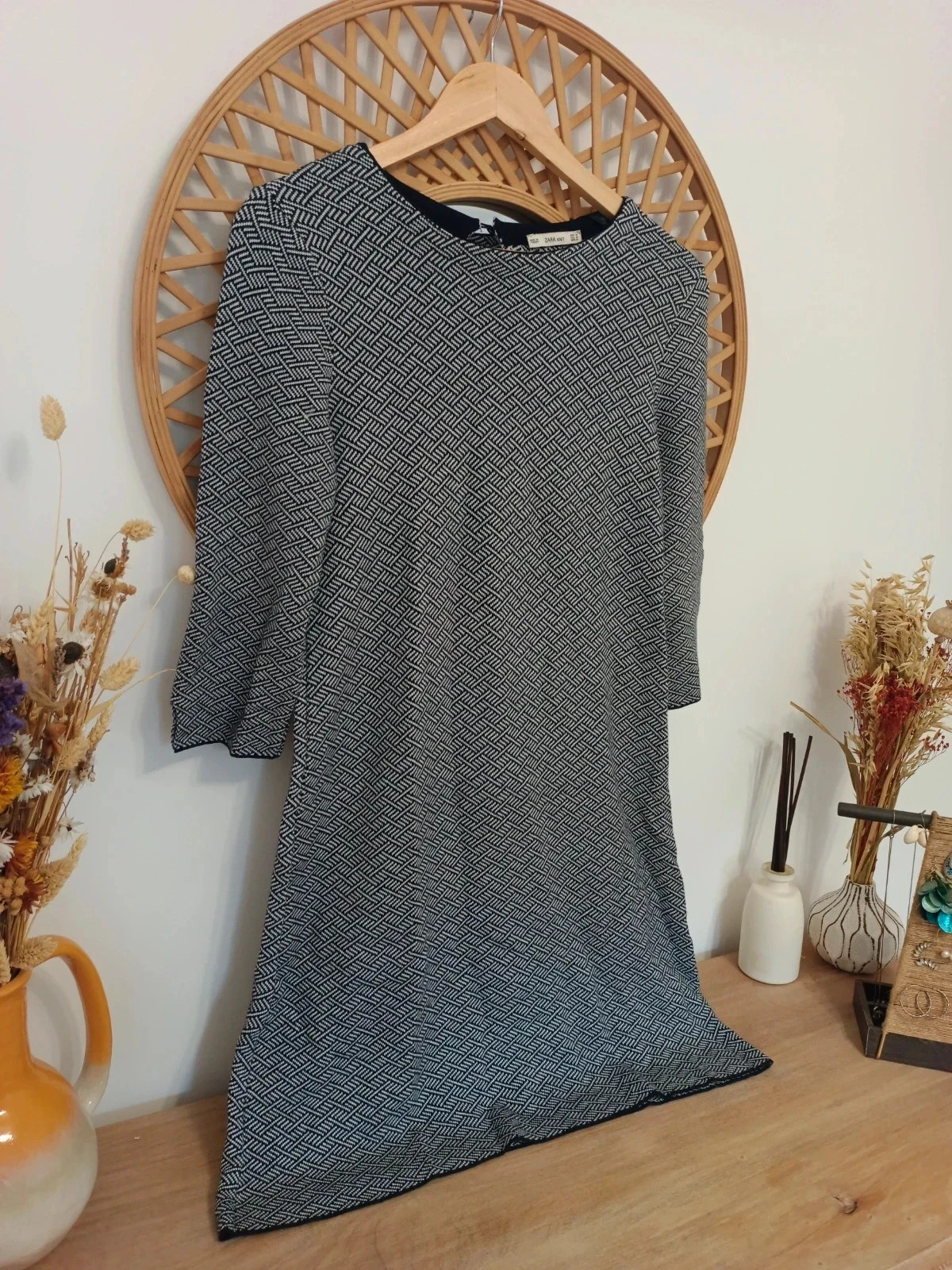ZARA Knit Dress Black & White • Robe Géométrique • Vestido Punto Elegante – Zara Knit – taille M / 38 / 10 3