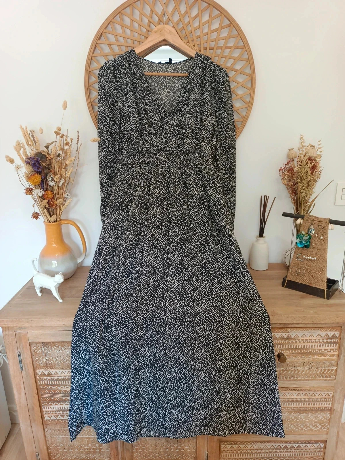 Vestido largo negro con motas blancas Talla M, nuevo con etiqueta, precio original 54,99€ – wantit – taille M / 38 / 10 2