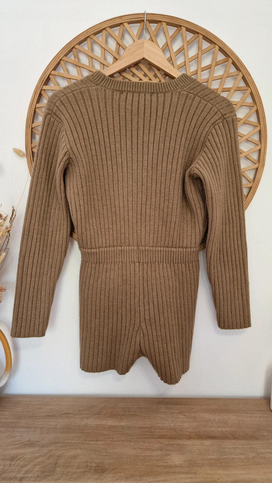 Mono otoño-invierno Zara Marrón Camel Punto Canalé · Brown Knit Romper · Combishort Maille · Talla S – Zara – taille S / 36 / 8 4