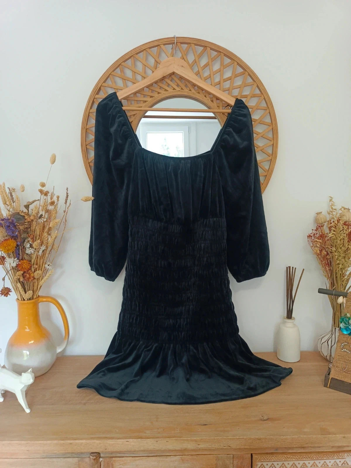 Vestido corto negro terciopelo PIECES mangas abullonadas Talla M