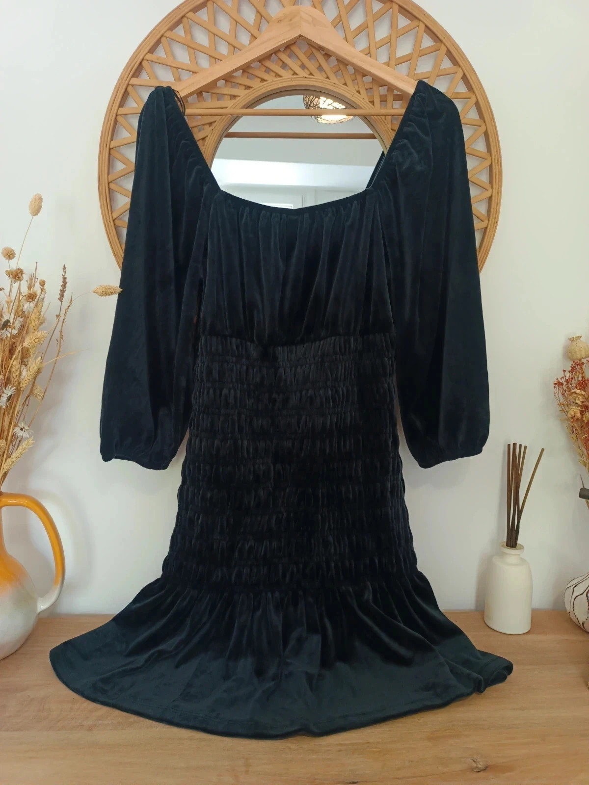 Vestido corto negro terciopelo PIECES mangas abullonadas Talla M – Pieces – taille M / 38 / 10 4