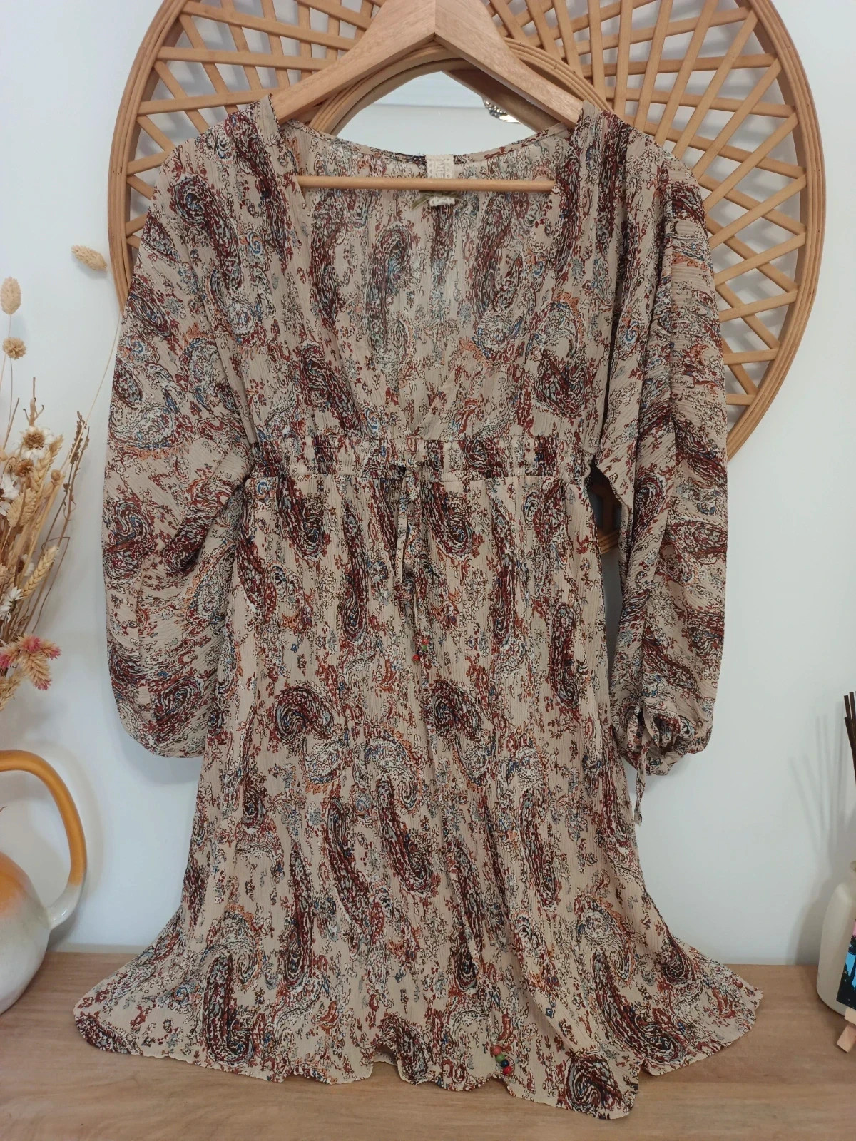 NKN Nekane Vestido Paisley Boho Dress Robe Kleid Beige T.S/M Manga Larga Forrado – NKN Nekane – taille S / 36 / 8 2