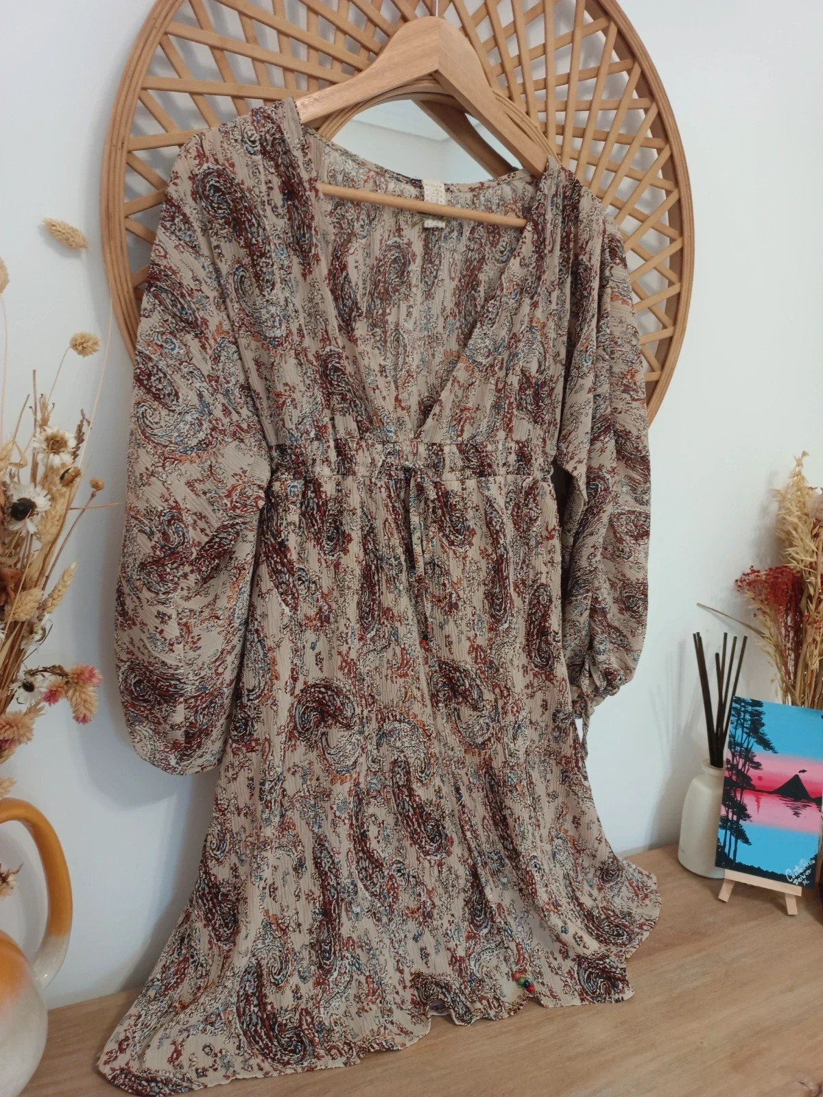 NKN Nekane Vestido Paisley Boho Dress Robe Kleid Beige T.S/M Manga Larga Forrado – NKN Nekane – taille S / 36 / 8 3