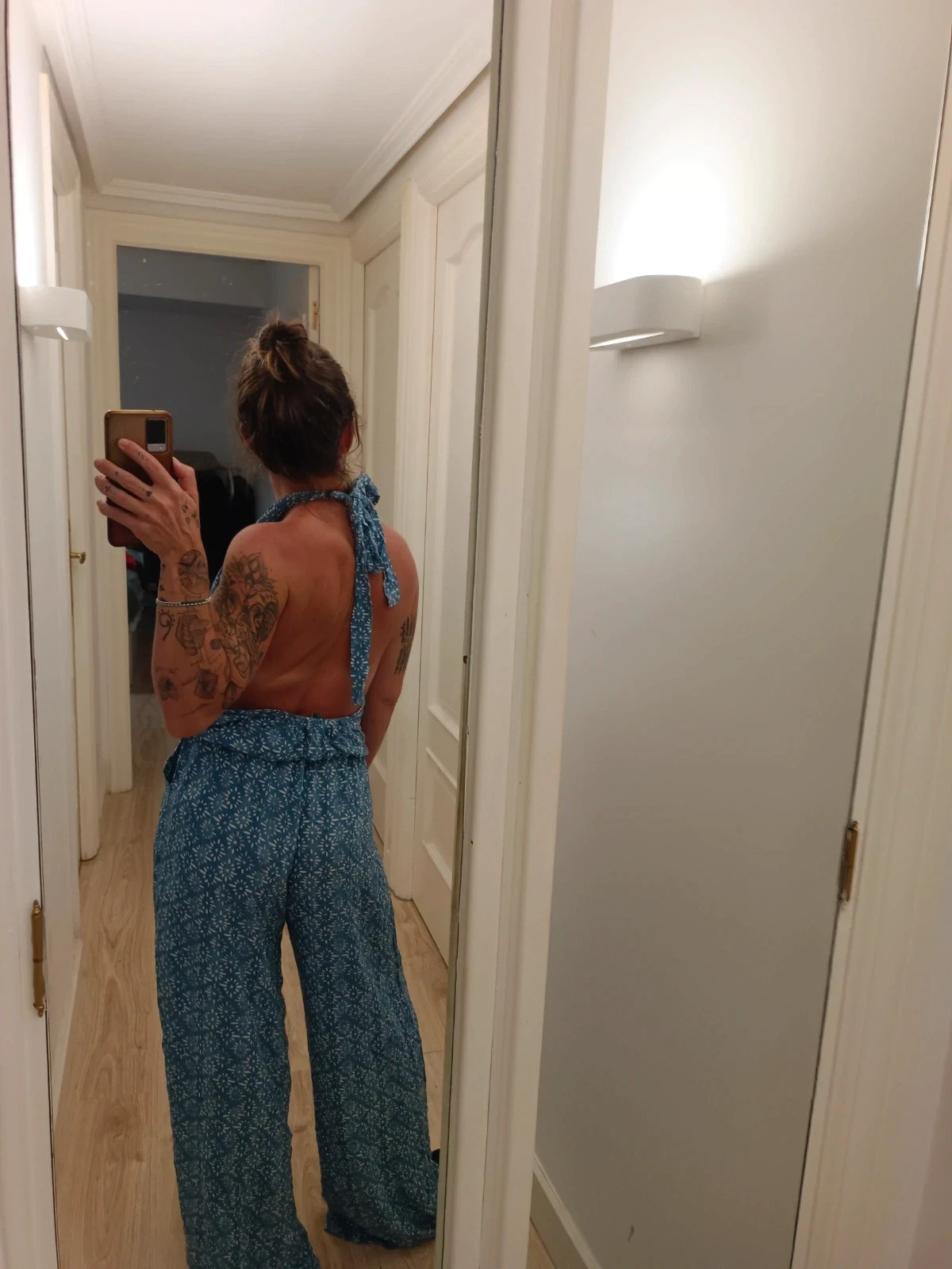 Mono largo boho Women'Secret azul estampado floral espalda descubierta halter palazzo S-M – Women'secret – taille S / 36 / 8 3