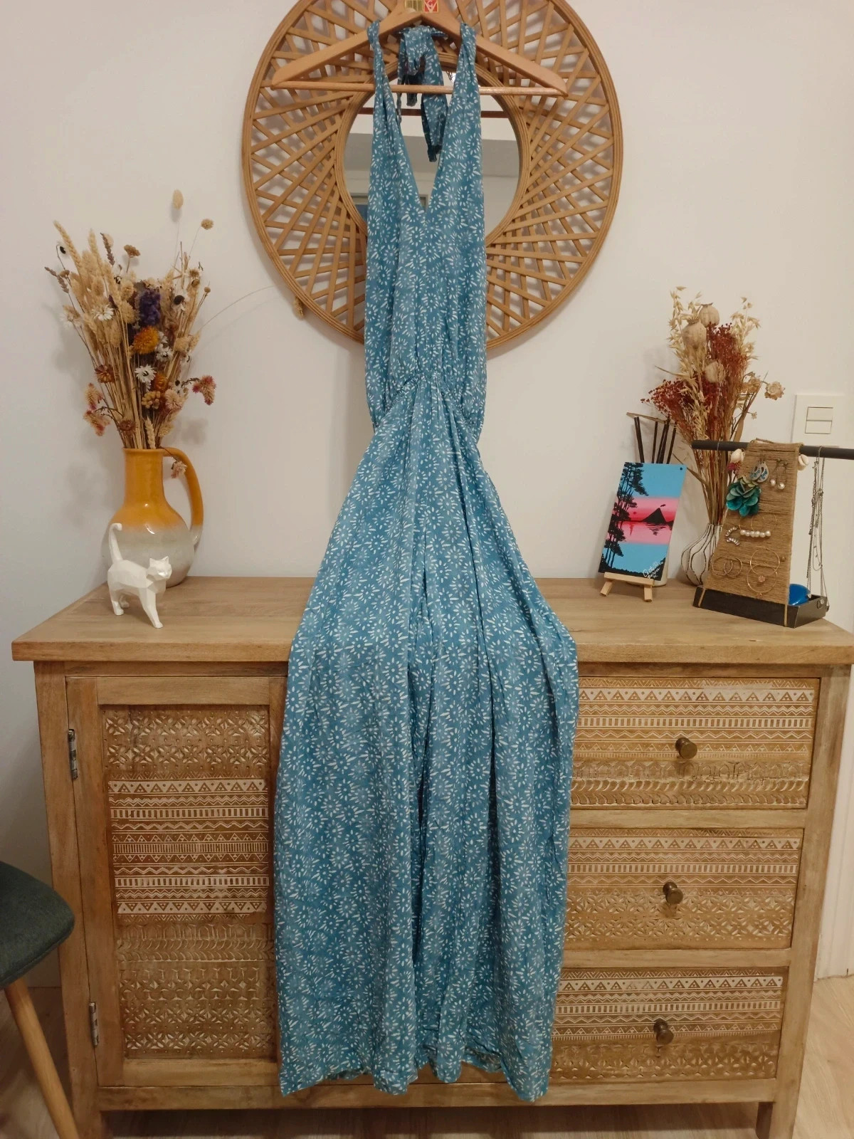 Mono largo boho Women'Secret azul estampado floral espalda descubierta halter palazzo S-M – Women'secret – taille S / 36 / 8 4