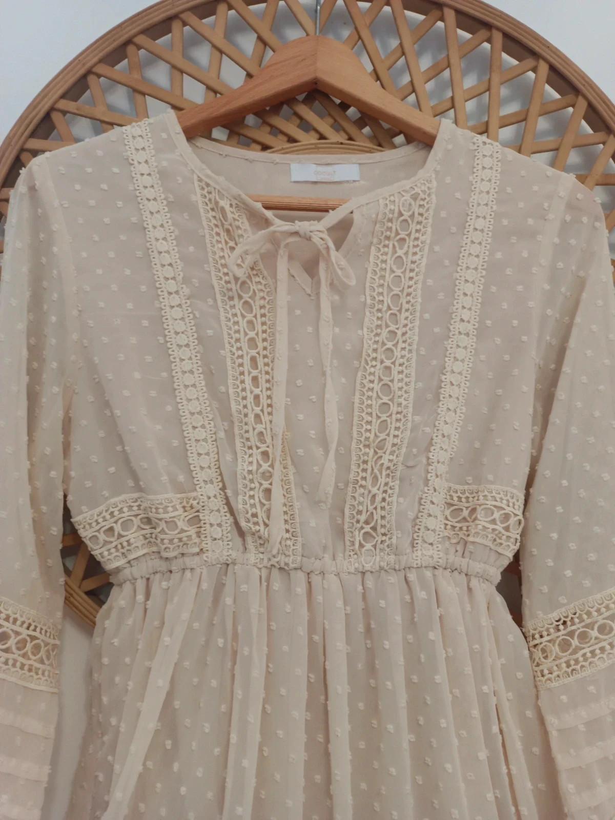 Vestido boho beige plumeti encaje manga larga romántico Coquet talla única S M estilo ibicenco – Vintage Dressing – taille S / 36 / 8 4