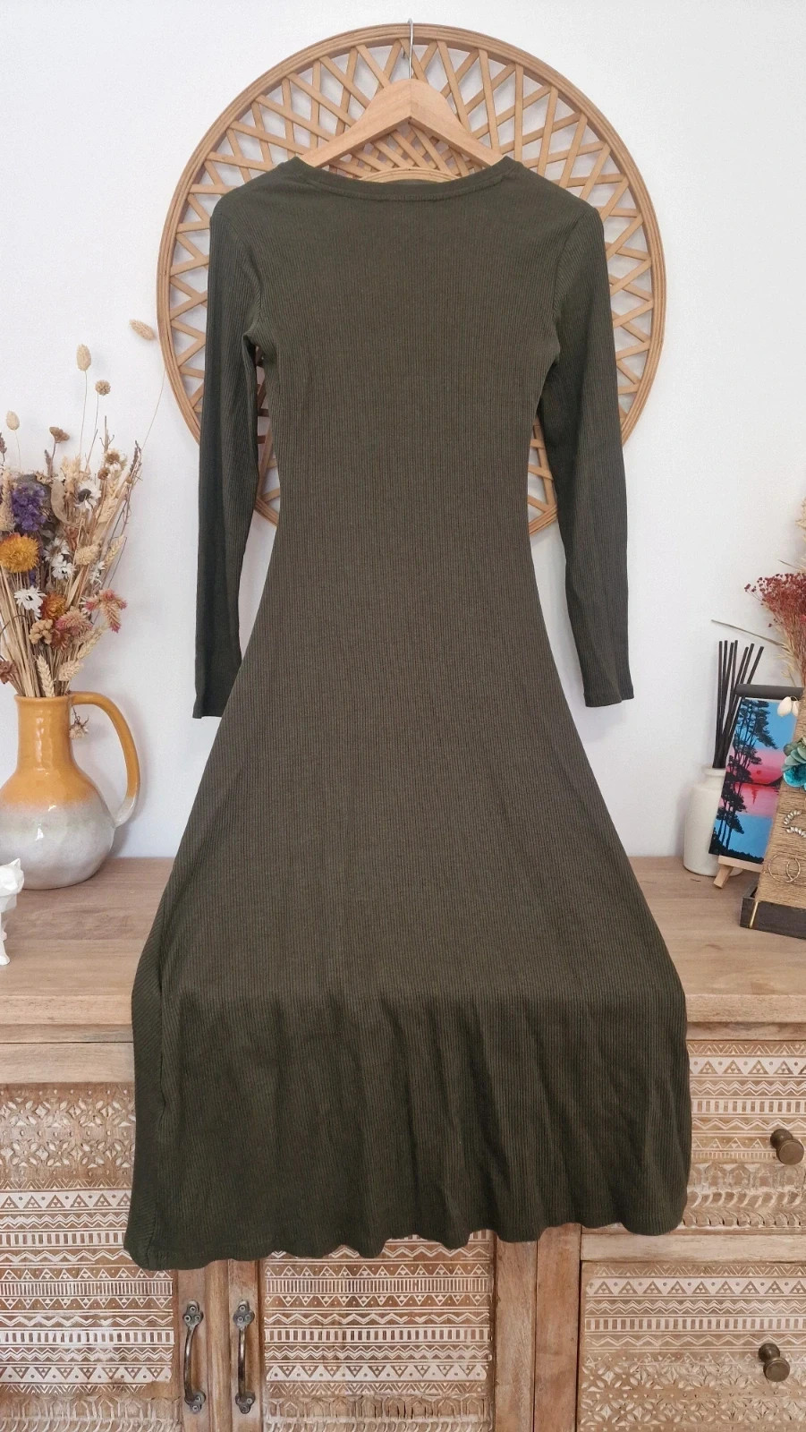 Vestido midi Zara verde caqui fruncido lateral manga larga talla S – Zara – taille S / 36 / 8 4