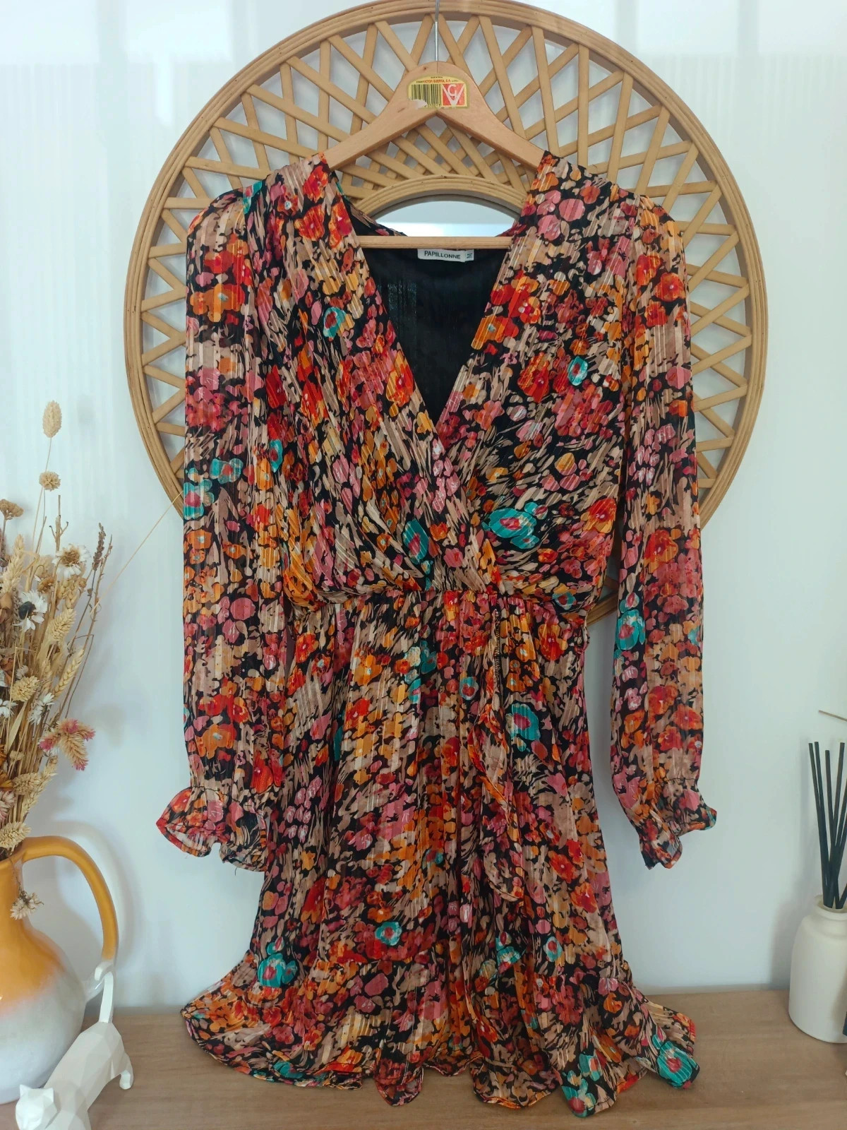 Vestido Papillonne Floral Plisado Wrap Mini Dress Robe Fleurie Boho Talla M – Papillonne – taille M / 38 / 10 2