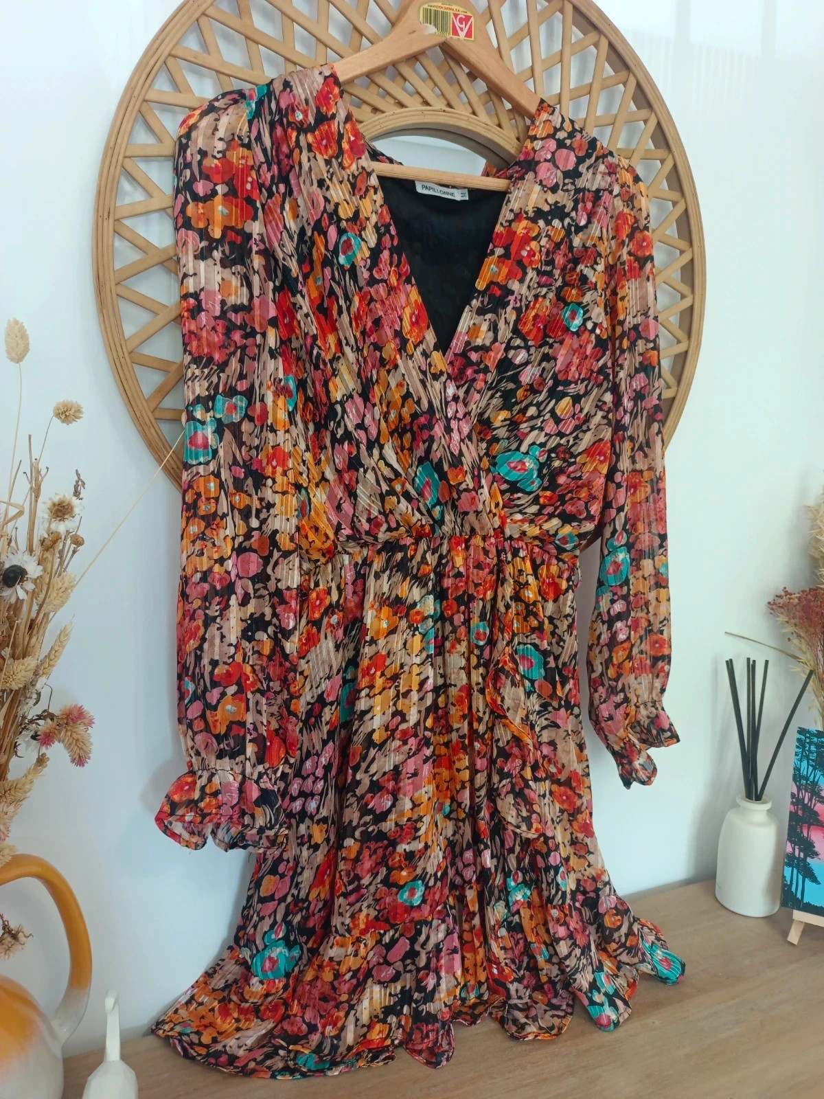Vestido Papillonne Floral Plisado Wrap Mini Dress Robe Fleurie Boho Talla M – Papillonne – taille M / 38 / 10 3