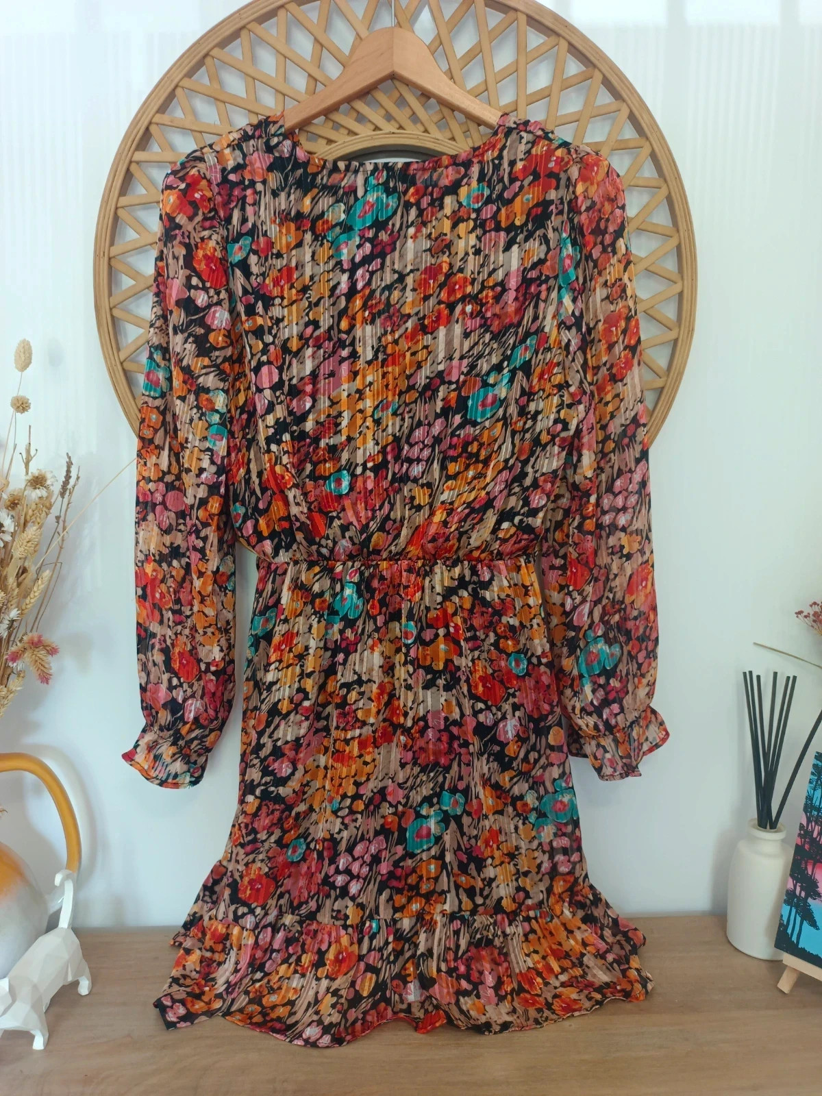 Vestido Papillonne Floral Plisado Wrap Mini Dress Robe Fleurie Boho Talla M – Papillonne – taille M / 38 / 10 4