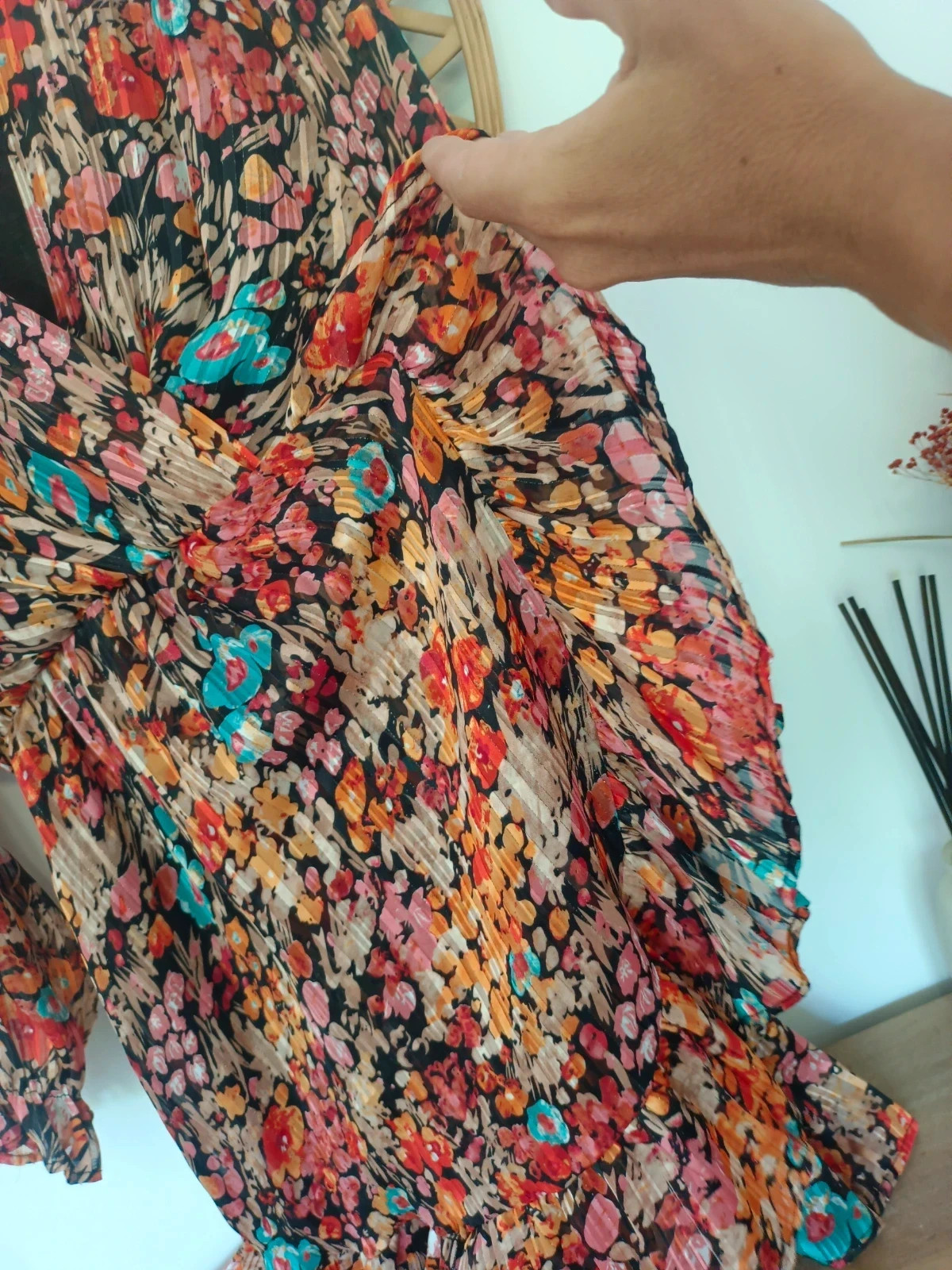 Vestido Papillonne Floral Plisado Wrap Mini Dress Robe Fleurie Boho Talla M – Papillonne – taille M / 38 / 10 5