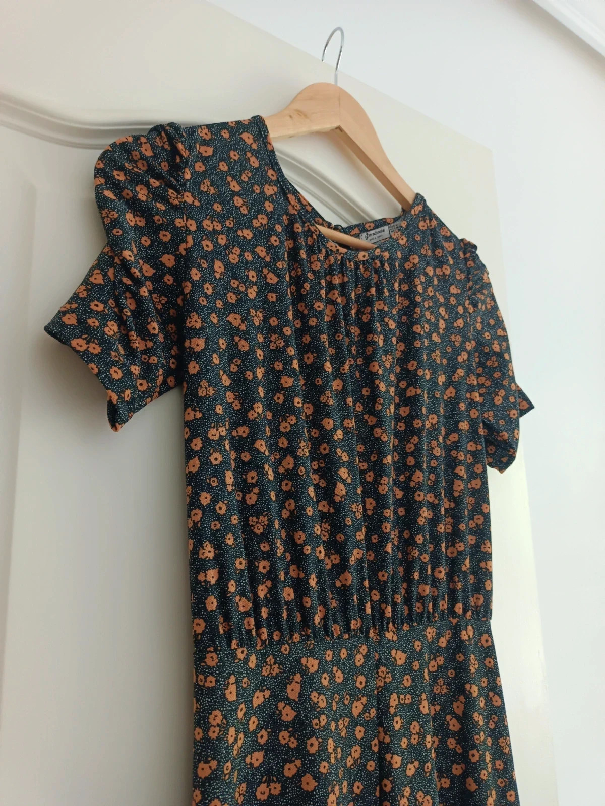 Vestido largo Midi Floral Stradivarius Azul Marino Manga Abullonada Espalda Abierta Talla M – Stradivarius – taille M / 38 / 10 3