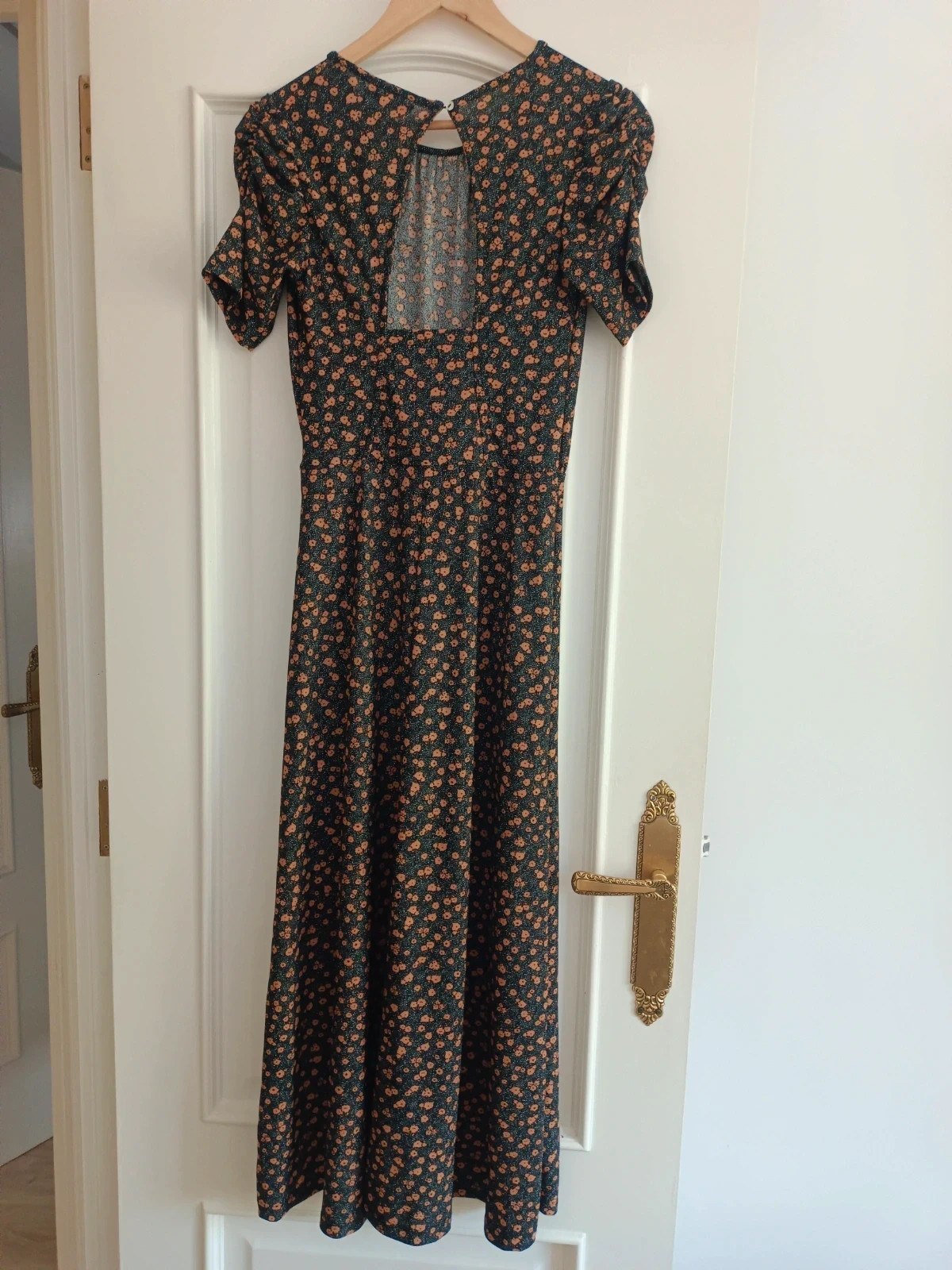 Vestido largo Midi Floral Stradivarius Azul Marino Manga Abullonada Espalda Abierta Talla M – Stradivarius – taille M / 38 / 10 4