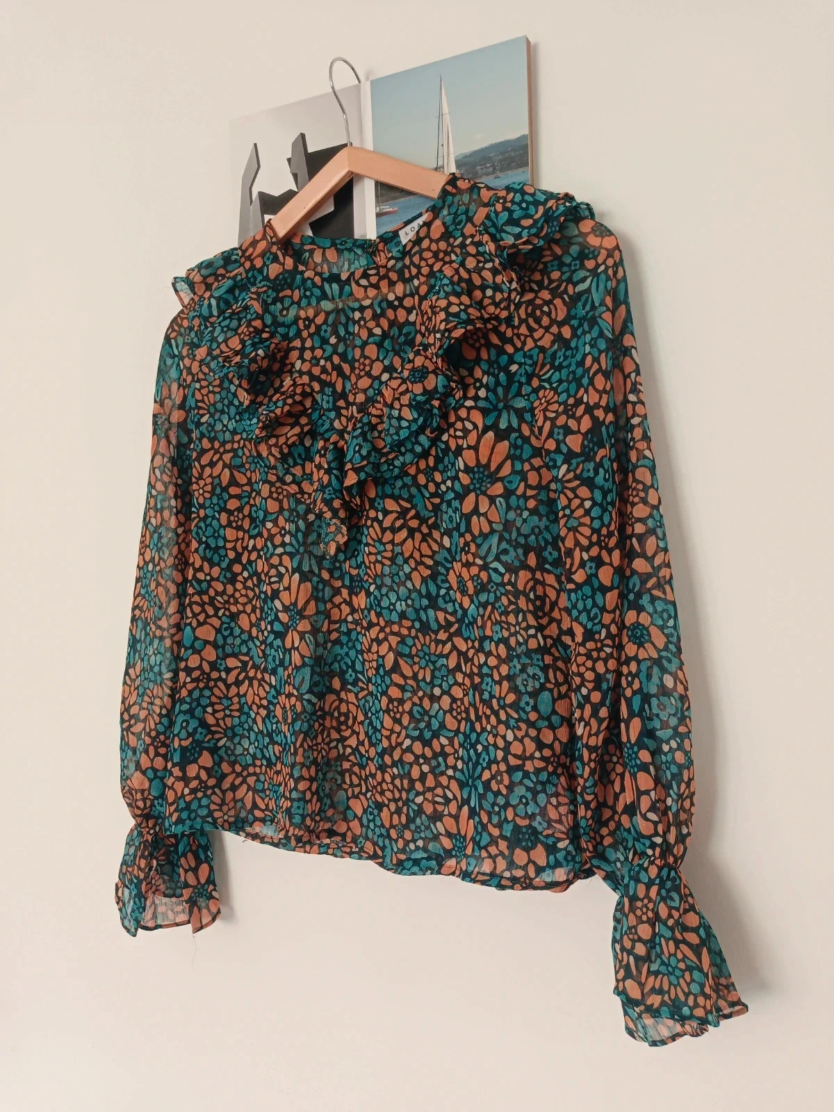 Blusa Loavies S floral volantés sheer blouse chemisier bloemenblouse boho romántica – Loavies – taille S / 36 / 8 2