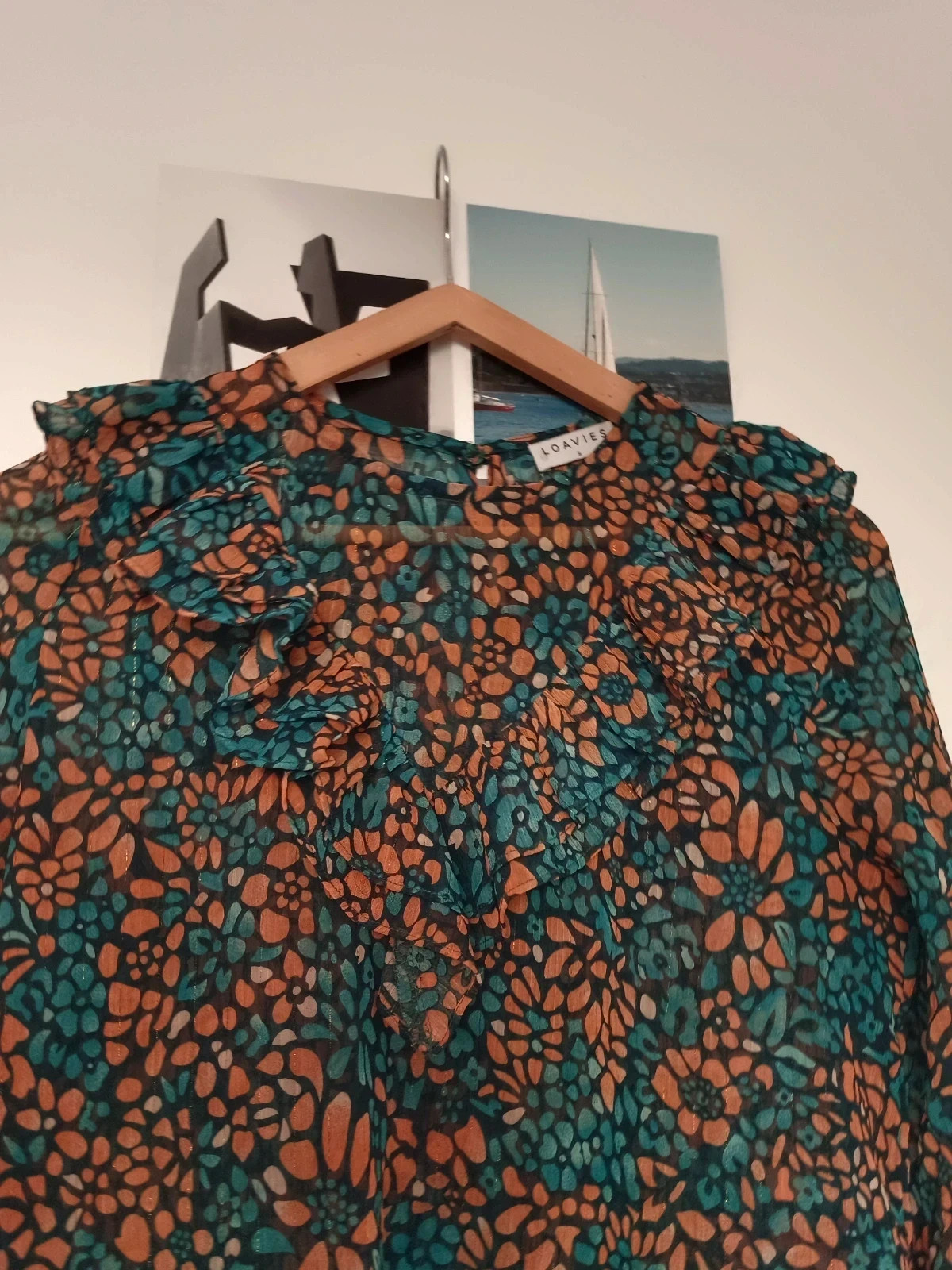 Blusa Loavies S floral volantés sheer blouse chemisier bloemenblouse boho romántica – Loavies – taille S / 36 / 8 3