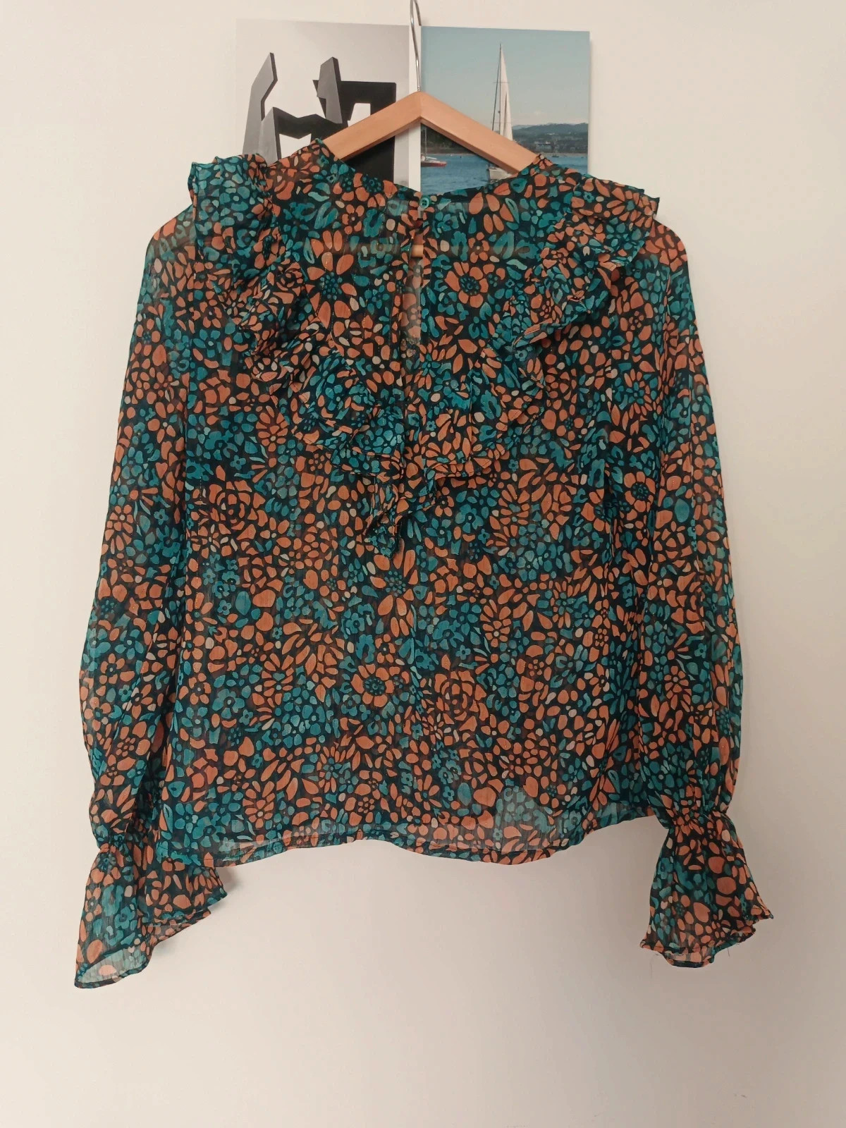 Blusa Loavies S floral volantés sheer blouse chemisier bloemenblouse boho romántica – Loavies – taille S / 36 / 8 4