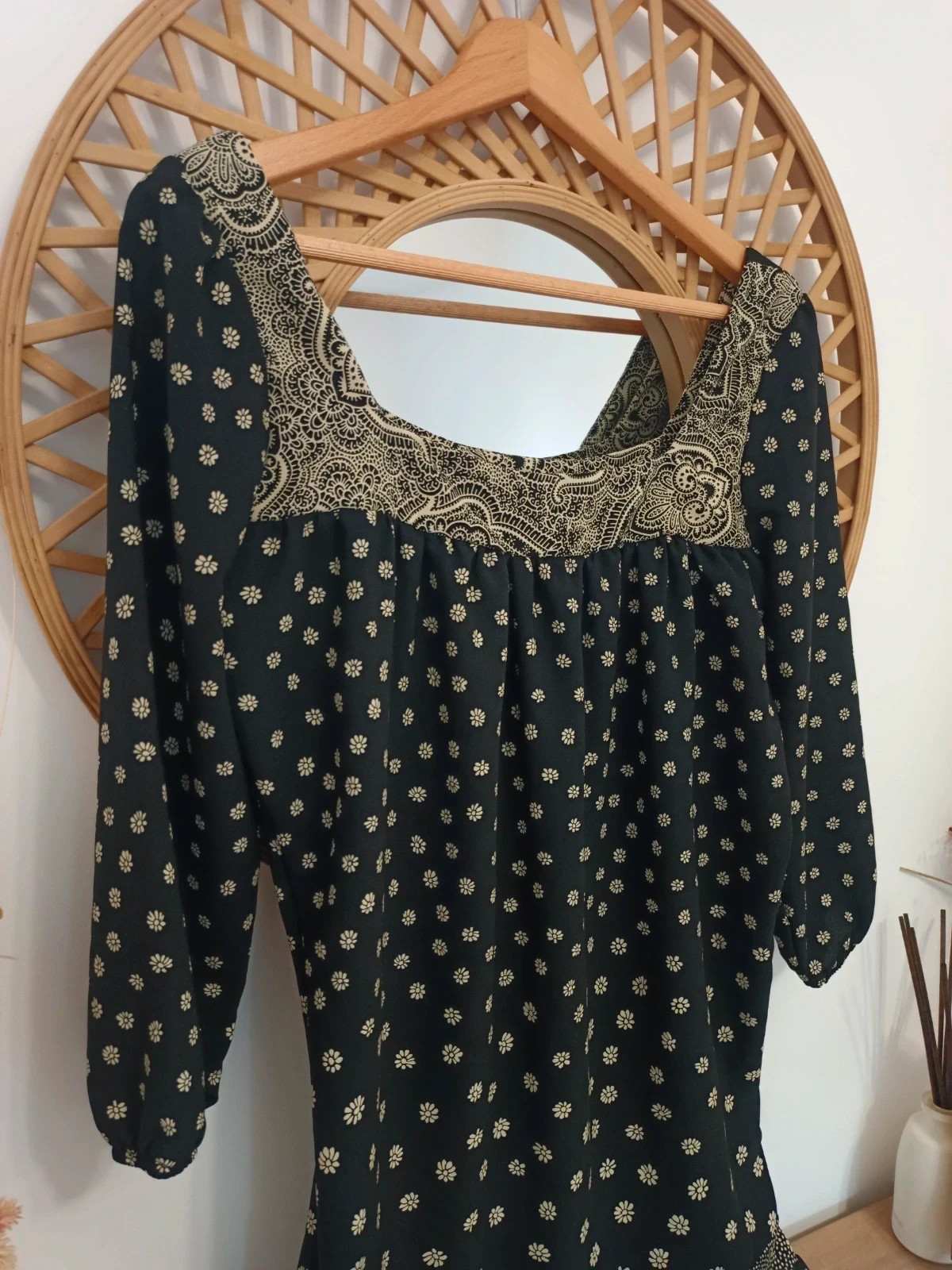 Vestido boho negro estampado floral | Boho floral dress | Robe bohème fleurie noire – Vintage Dressing – taille M / 38 / 10 4