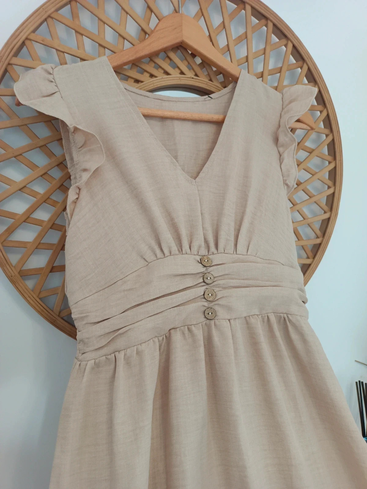 Vestido midi boho beige S | Beige boho midi dress | Robe bohème beige | Abito boho beige – Shein – taille S / 36 / 8 3