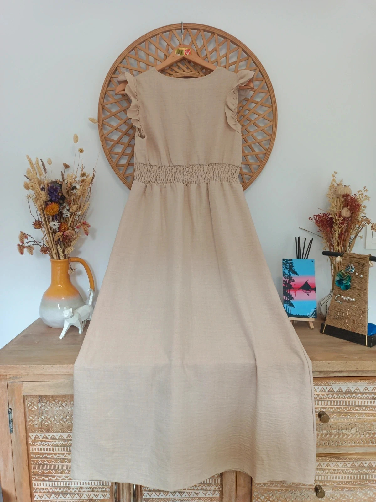 Vestido midi boho beige S | Beige boho midi dress | Robe bohème beige | Abito boho beige – Shein – taille S / 36 / 8 4