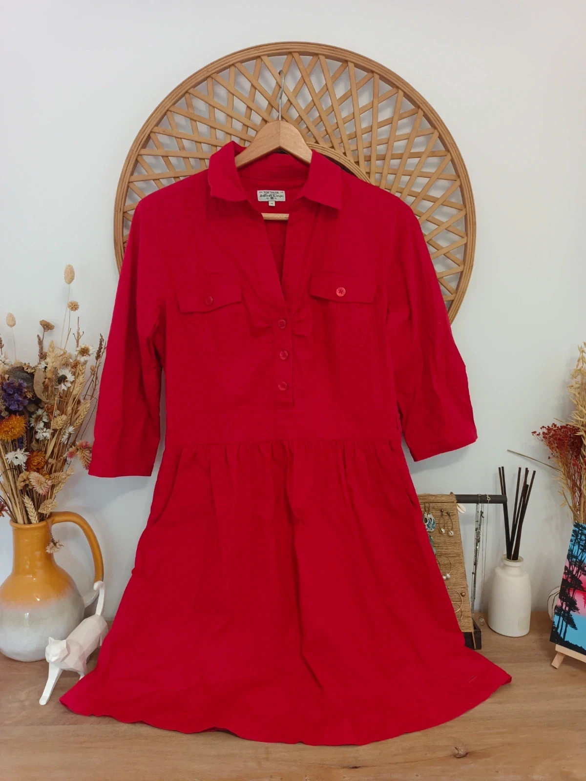 Vestido Tom Tailor rojo safari shirt dress robe chemise Kleid rot talla 40