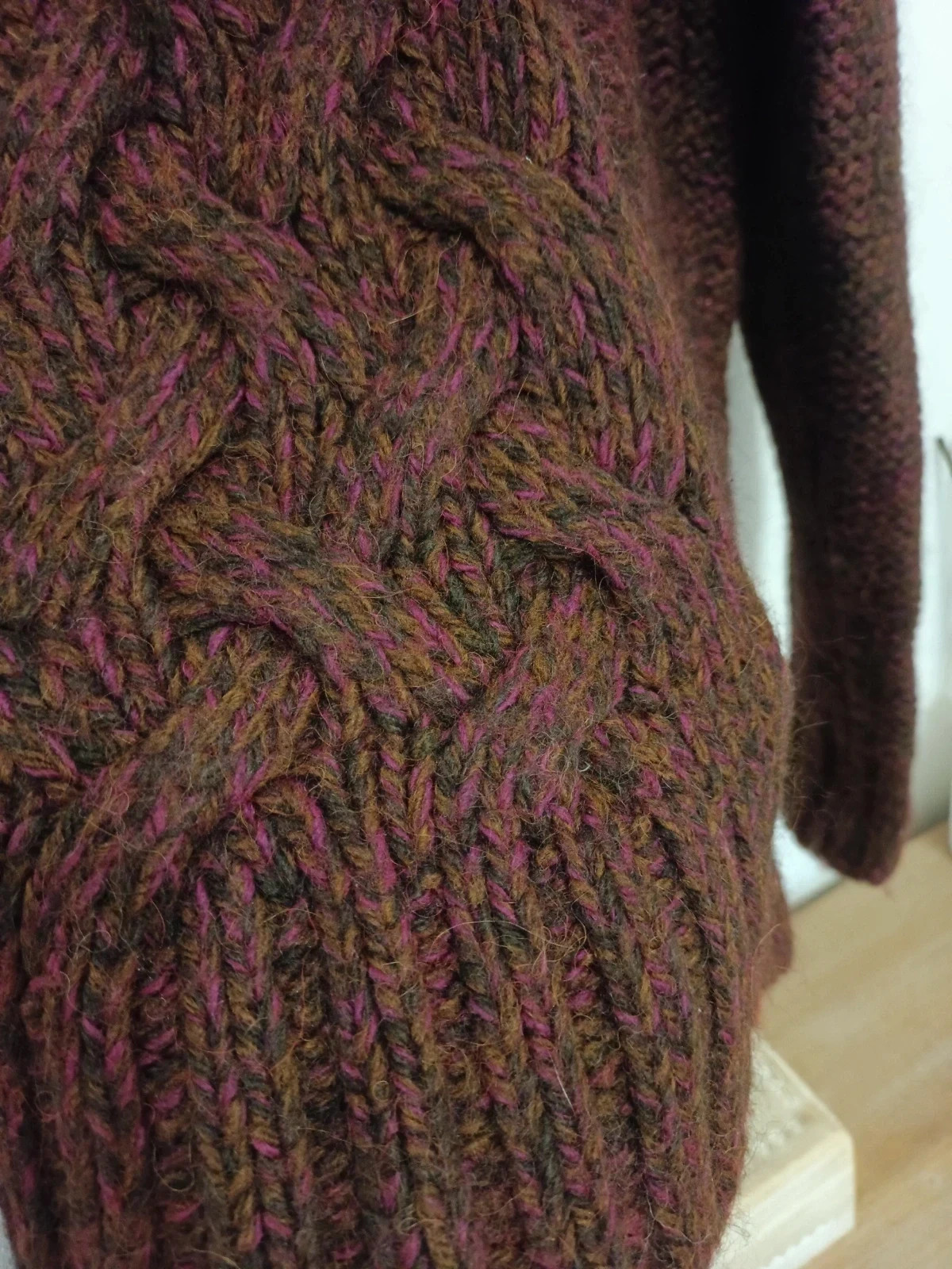 Jersey vintage edc Cable Knit Wool Alpaca Sweater Brown Burgundy Pull Laine Maglia Lana – EDC by Esprit – taille L / 40 / 12 4