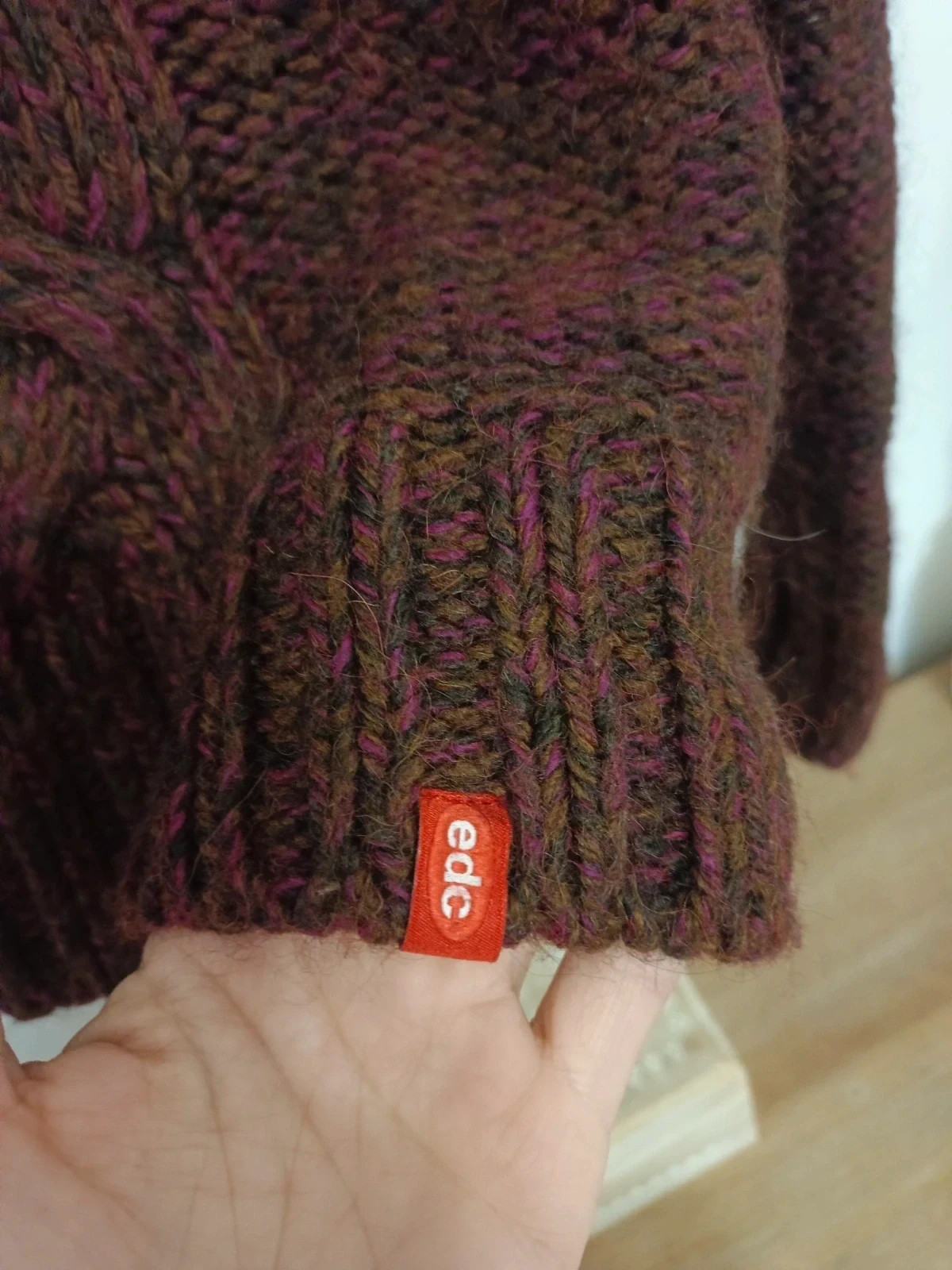 Jersey vintage edc Cable Knit Wool Alpaca Sweater Brown Burgundy Pull Laine Maglia Lana – EDC by Esprit – taille L / 40 / 12 5