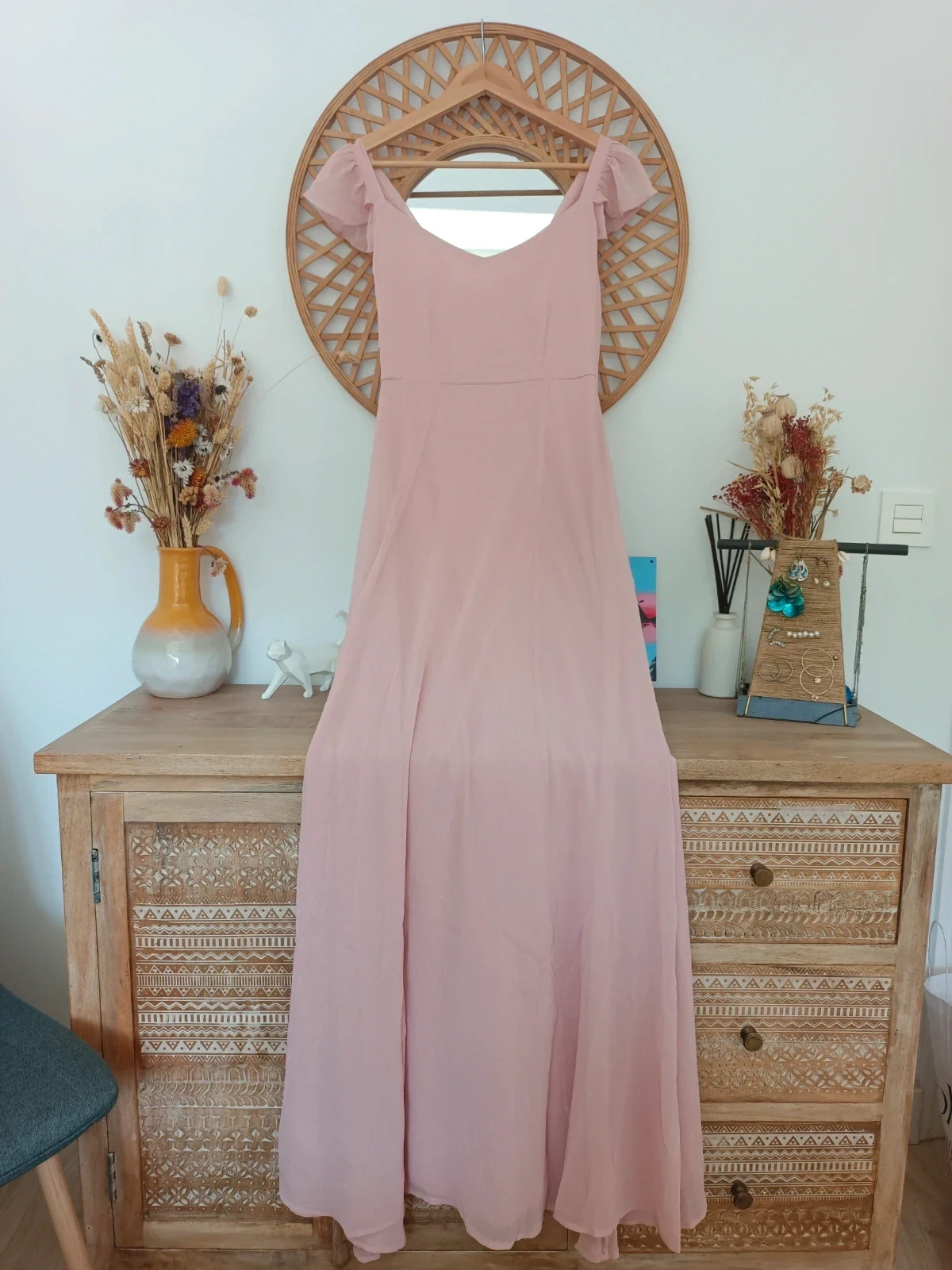 Vestido largo Pale Mauve Maxi Dress Rosa Palo Open Back Robe Longue Romantic Fiesta Boda Invitada – Vila – taille M / 38 / 10 2