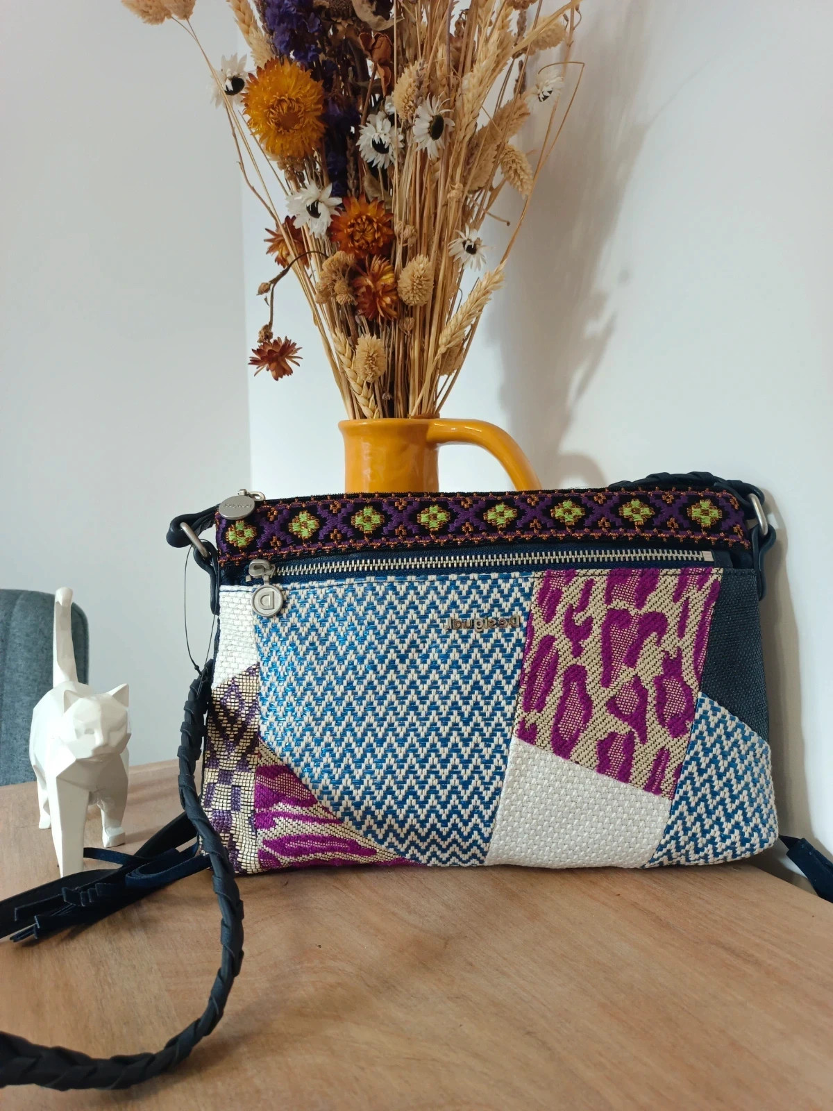 Bolso Desigual Patchwork Multicolor Bordado Asa Trenzada Boho Ethnic Shoulder Bag – Desigual – taille Taille unique 3