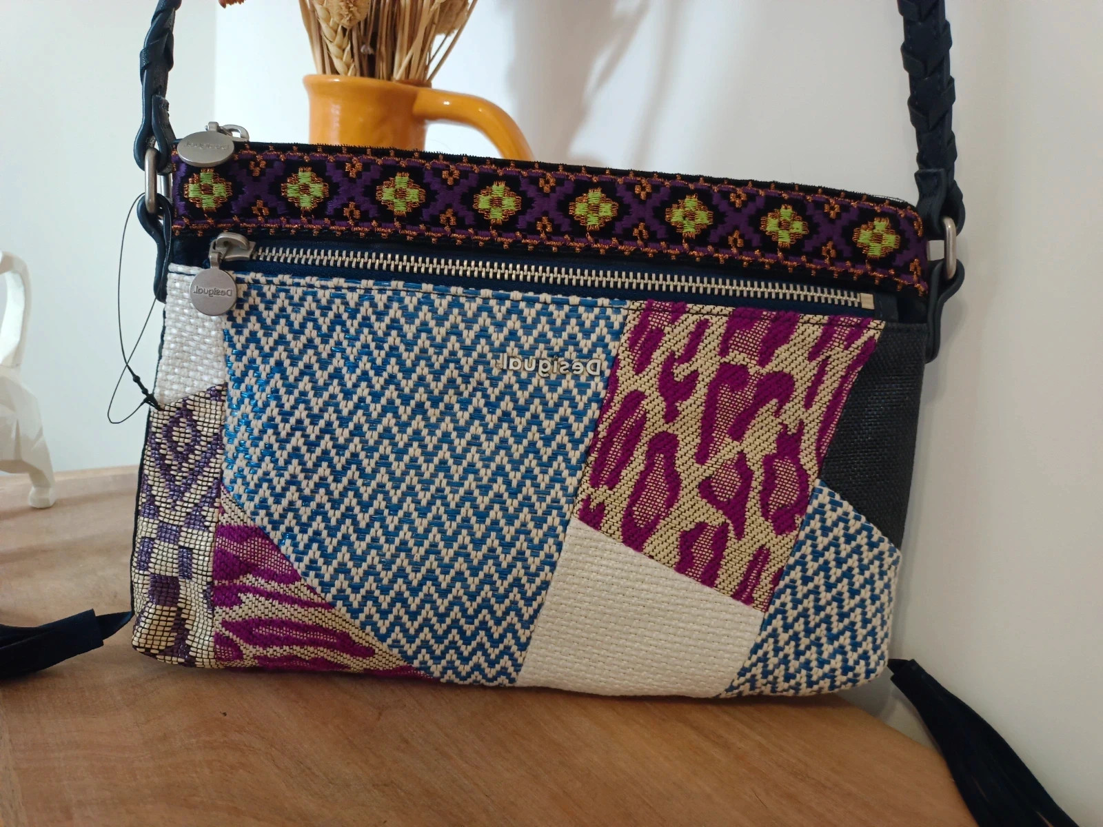 Bolso Desigual Patchwork Multicolor Bordado Asa Trenzada Boho Ethnic Shoulder Bag – Desigual – taille Taille unique 5