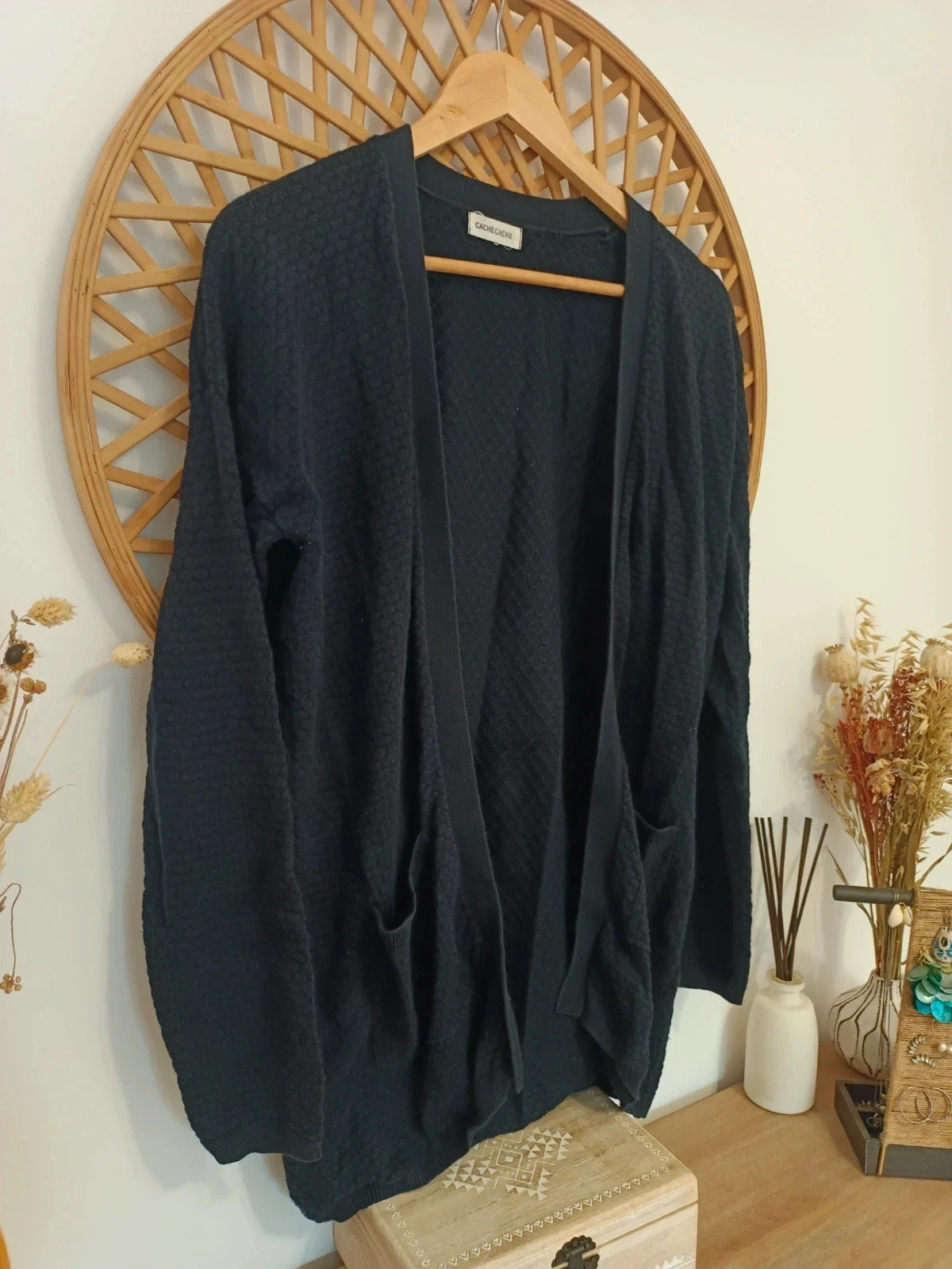 Cárdigan largo azul marino con textura tipo panal de abeja, Caché Caché, talla L – Cache Cache – taille L 3