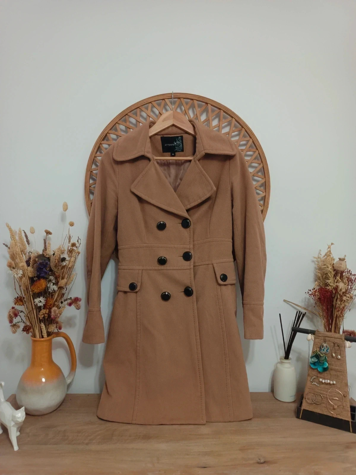 Camel Elegance Coat Manteau Chic Beige Abrigo Clásico