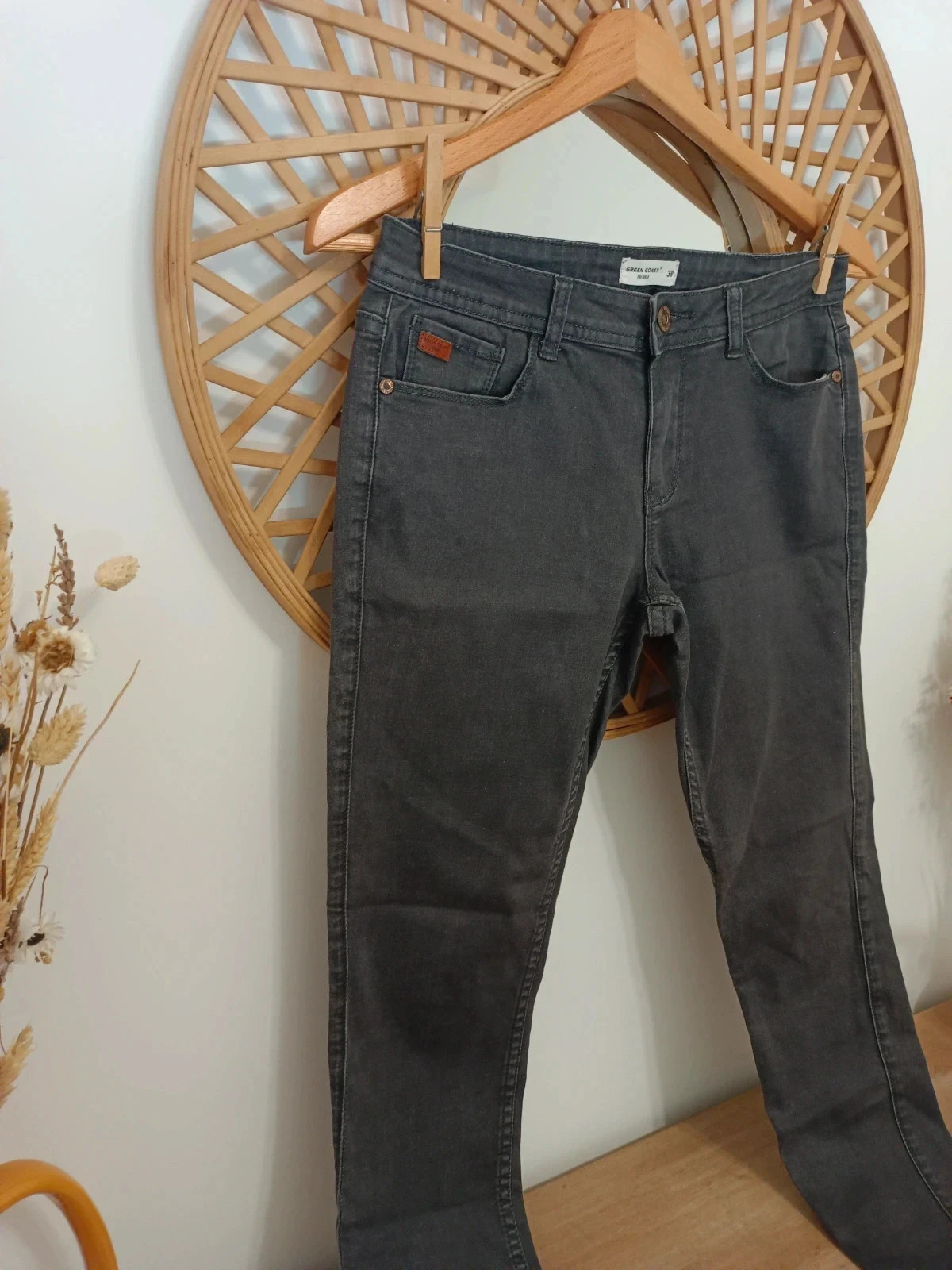 Pantalón pitillo gris oscuro con corte recto y estilo clasico, Green Coast, talla 38 – Green Coast – taille M / 38 / 10 3