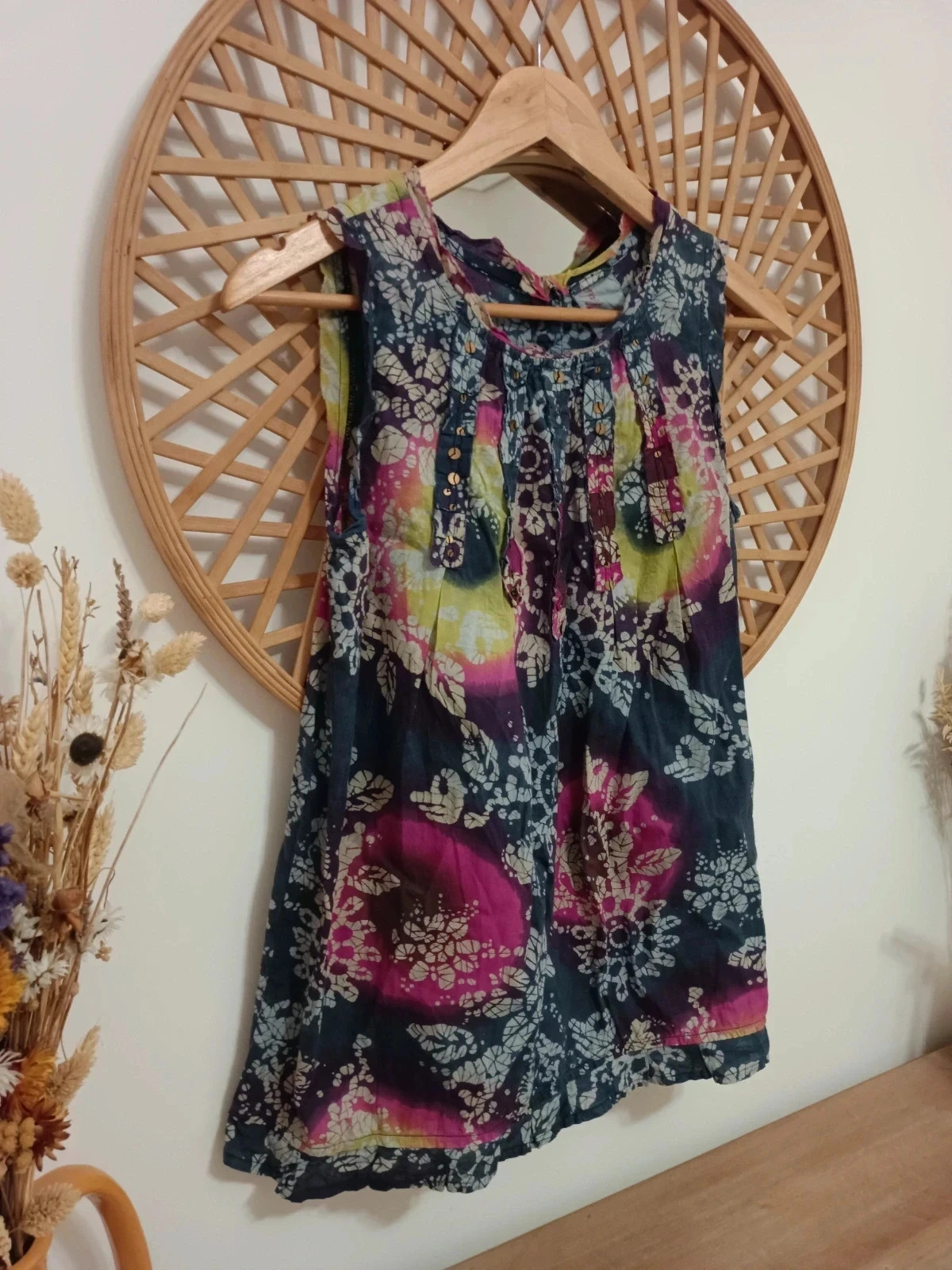 Blusa sin mangas de algodón 100% con un estampado batik floral, talla S – CRW – taille S / 36 / 8 3