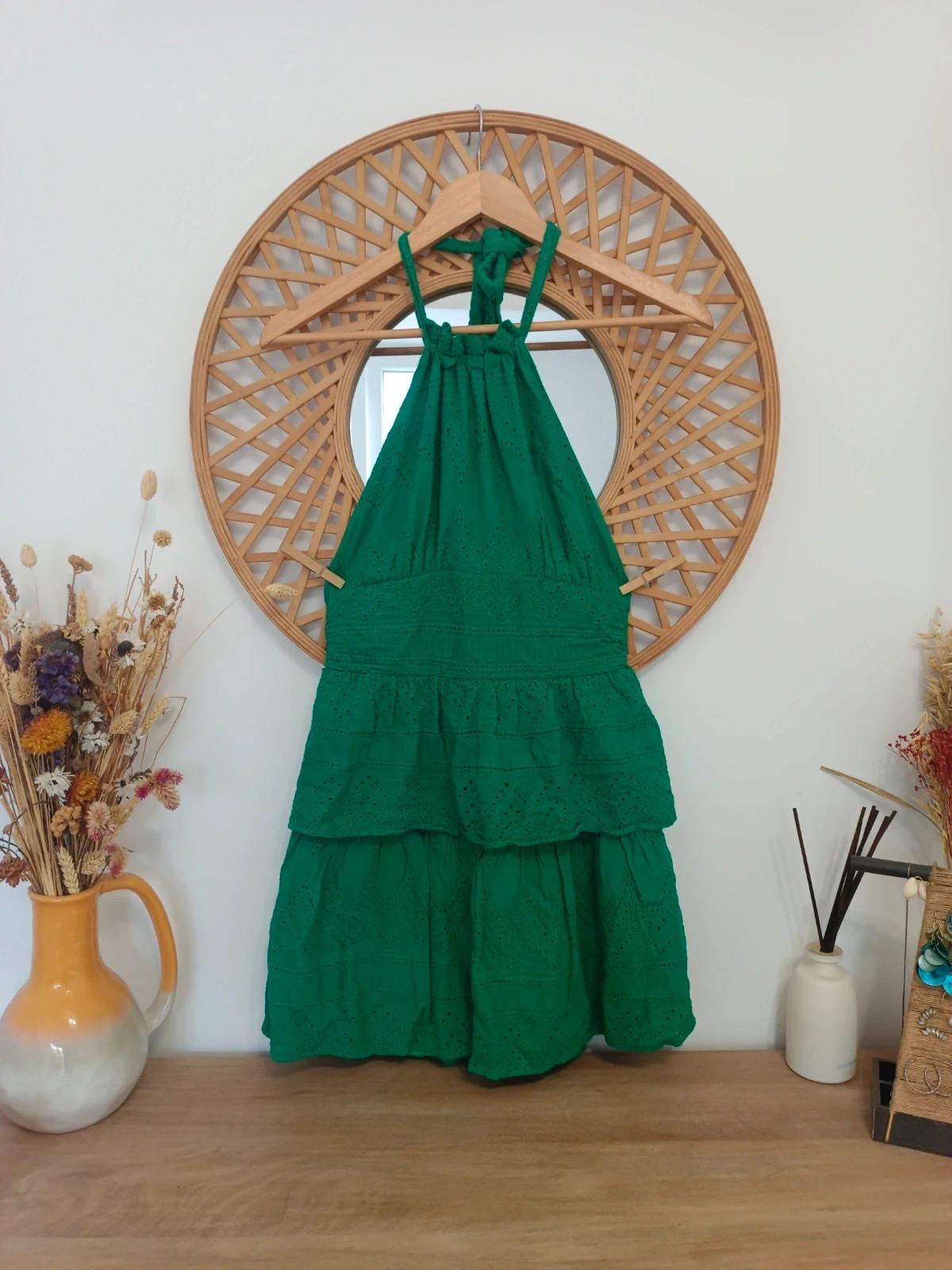 Vestido verde halter Shein broderie dress summer boho lace espalda abierta – Shein – taille S / 36 / 8 3