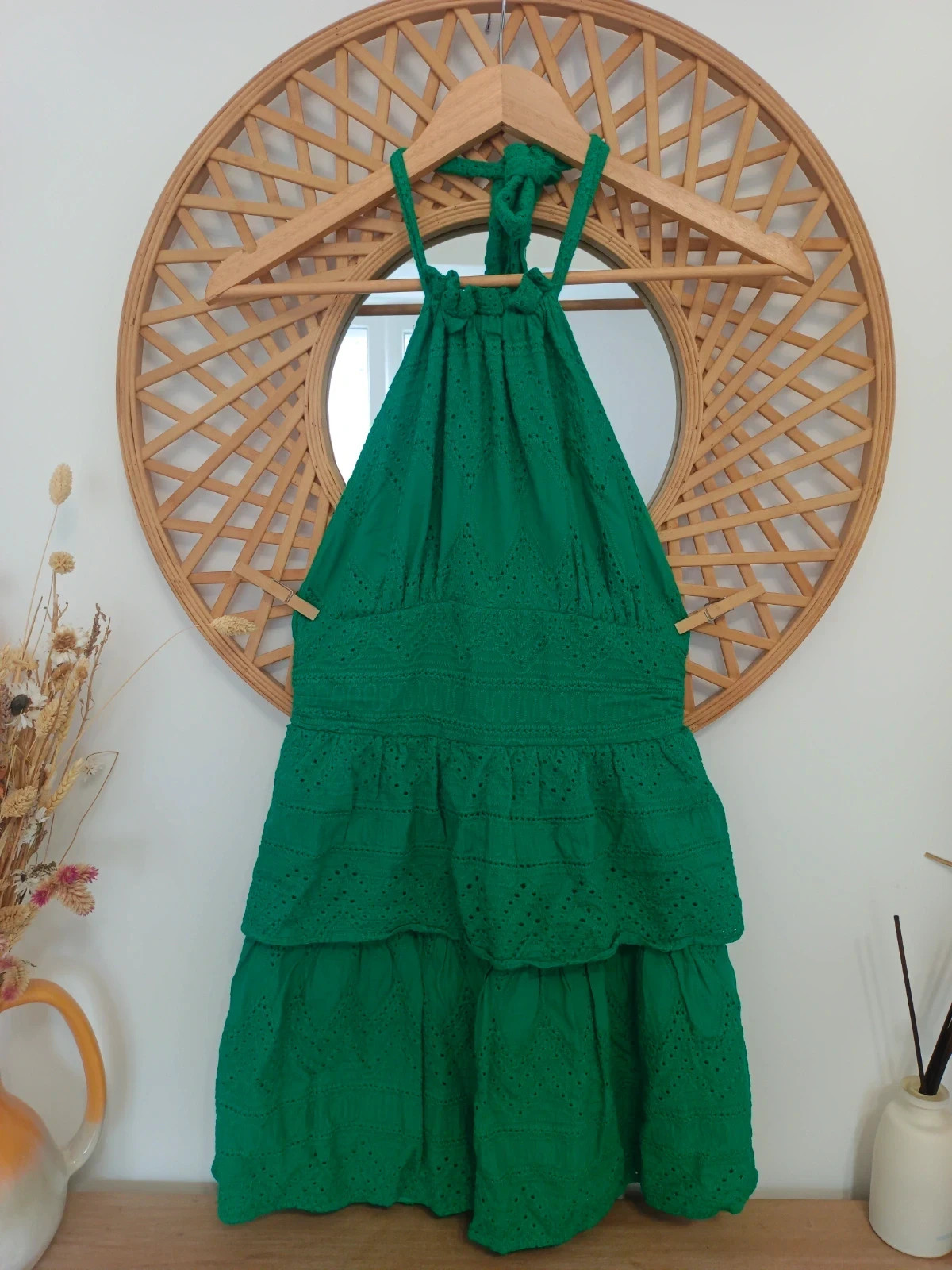Vestido verde halter Shein broderie dress summer boho lace espalda abierta – Shein – taille S / 36 / 8 4