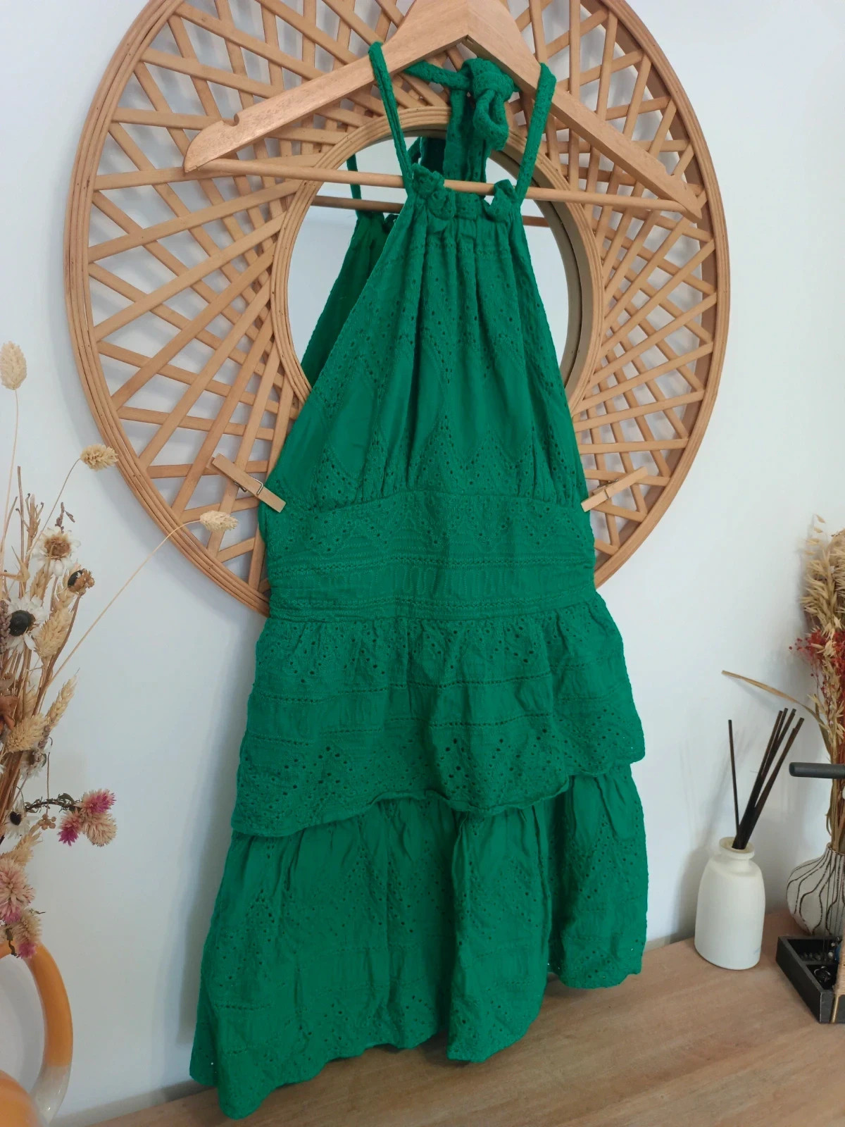 Vestido verde halter Shein broderie dress summer boho lace espalda abierta – Shein – taille S / 36 / 8 5