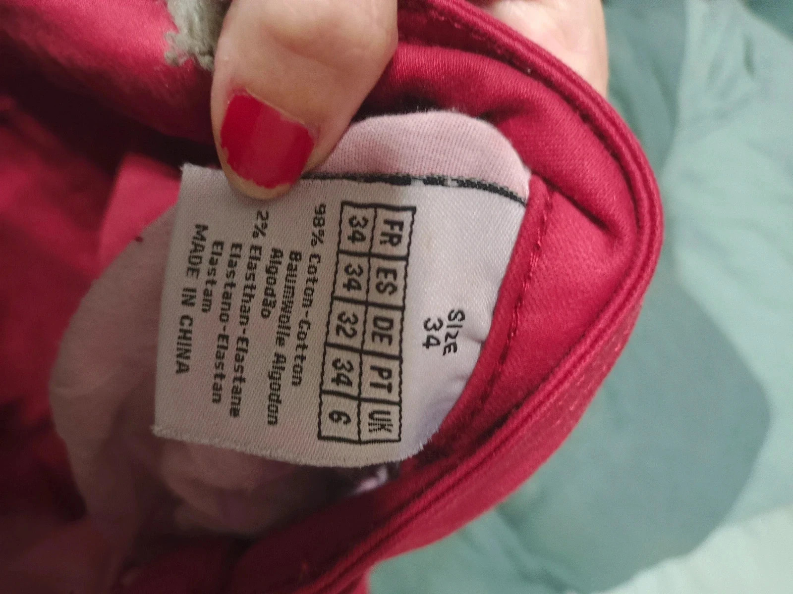 Pantalones pitillo rojos de corte ajustado, talla 34 – taille XS / 34 / 6 5