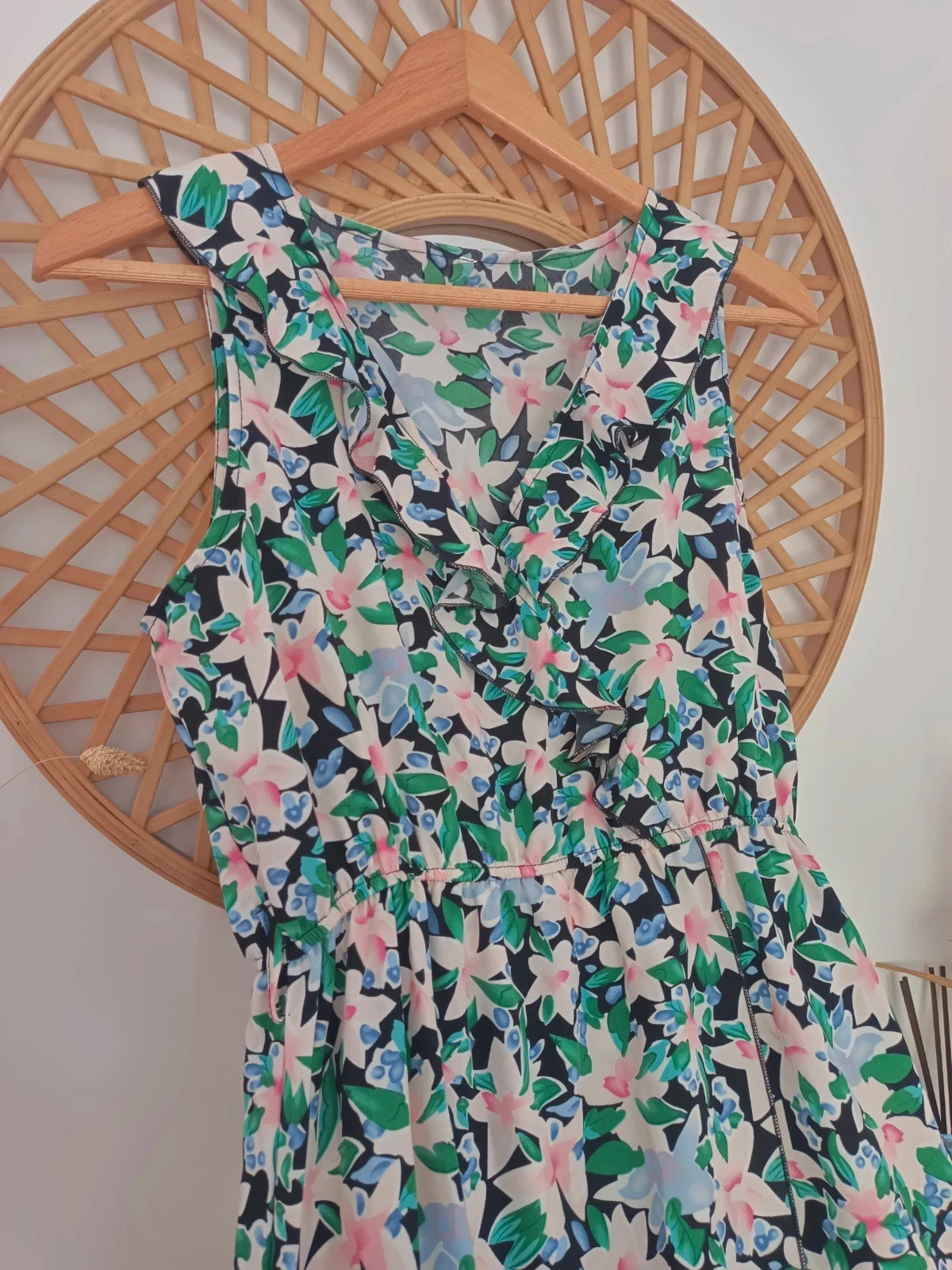 Vestido largo floral boho verano escote cruzado volantes romántico maxi dress S-M – Local – taille EU 36 3
