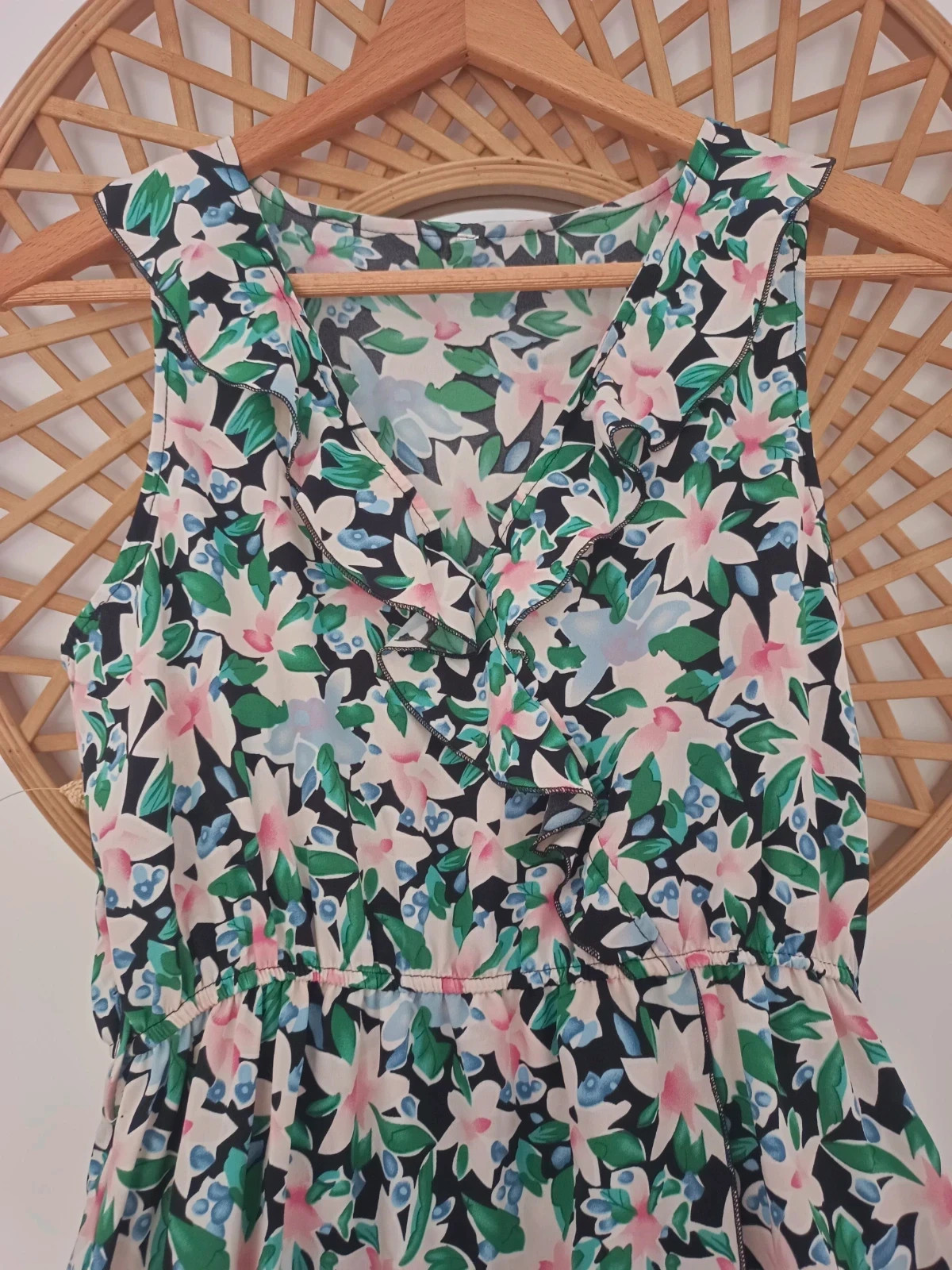 Vestido largo floral boho verano escote cruzado volantes romántico maxi dress S-M – Local – taille EU 36 4