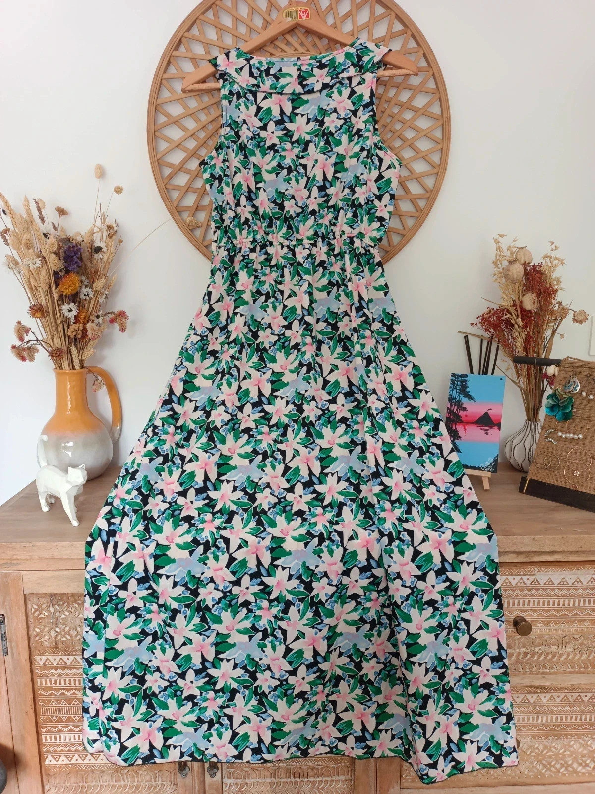 Vestido largo floral boho verano escote cruzado volantes romántico maxi dress S-M – Local – taille EU 36 5
