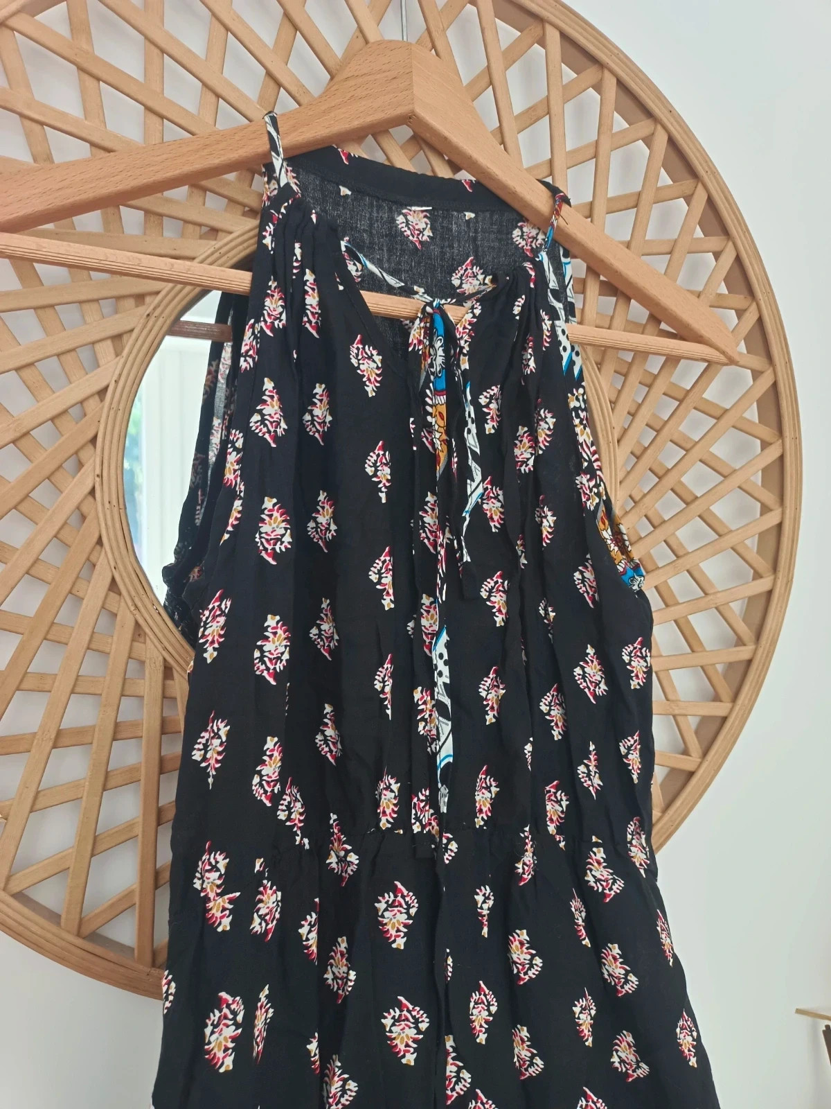 Vestido boho negro estampado étnico asimétrico rayon talla S verano festival – Local – taille S / 36 / 8 2