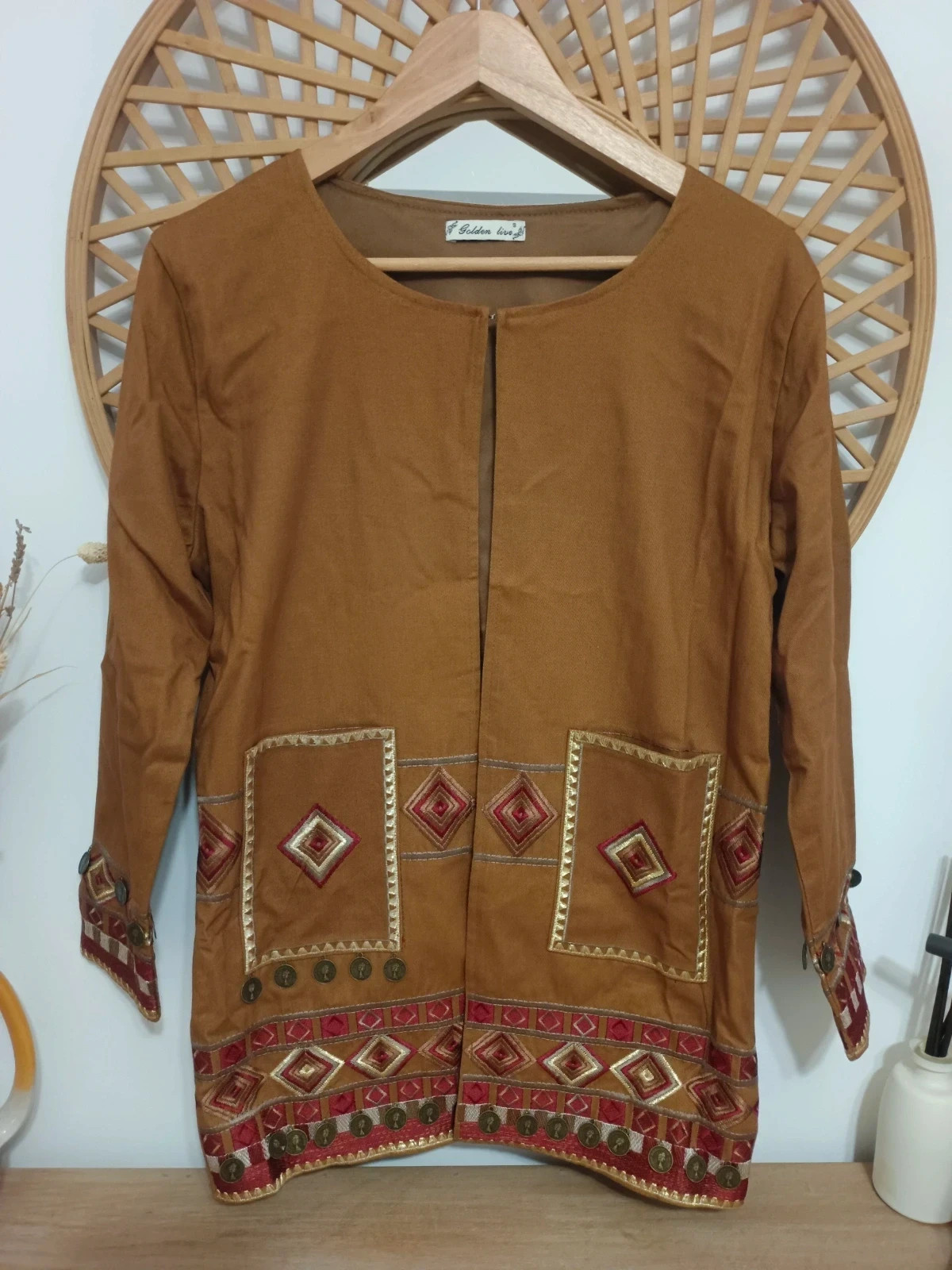 chaqueta boho étnica bordada folk tribal camel bohemian jacket festival hippie chic – Golden Live – taille S / 36 / 8 2