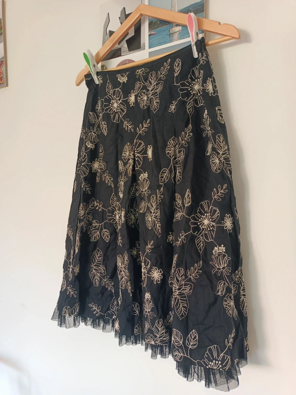 Falda midi Guerral bordada negra 100% algodón tul T40 | Embroidered midi skirt | Jupe midi brodée – Guerral – taille L / 40 / 12 3