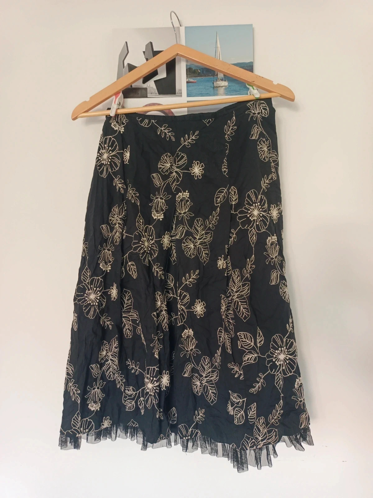 Falda midi Guerral bordada negra 100% algodón tul T40 | Embroidered midi skirt | Jupe midi brodée – Guerral – taille L / 40 / 12 4
