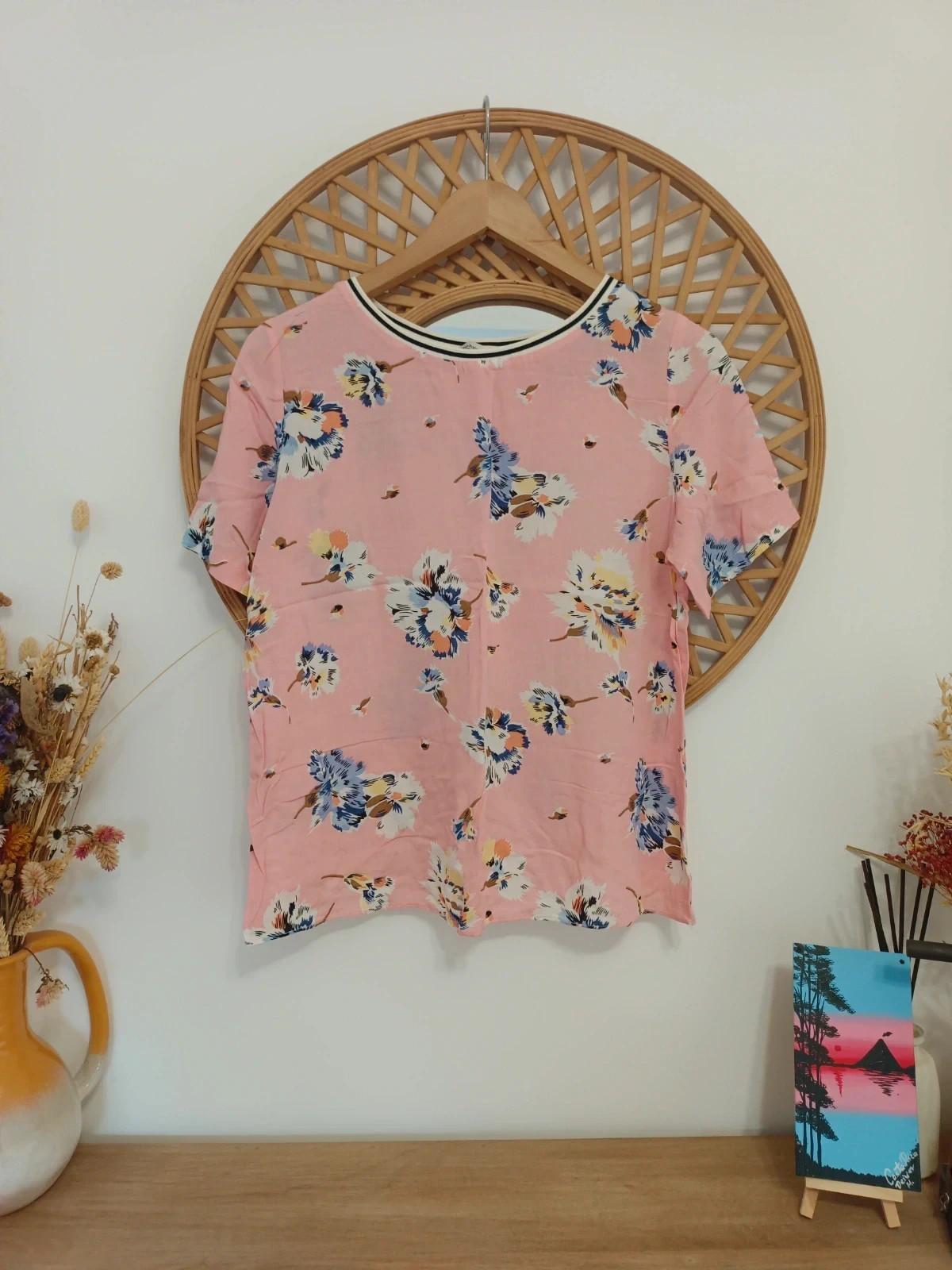 Blouse Fleurie Rose Daphnea Paris Floral Top Camicetta Romantique Rayonne Talla L