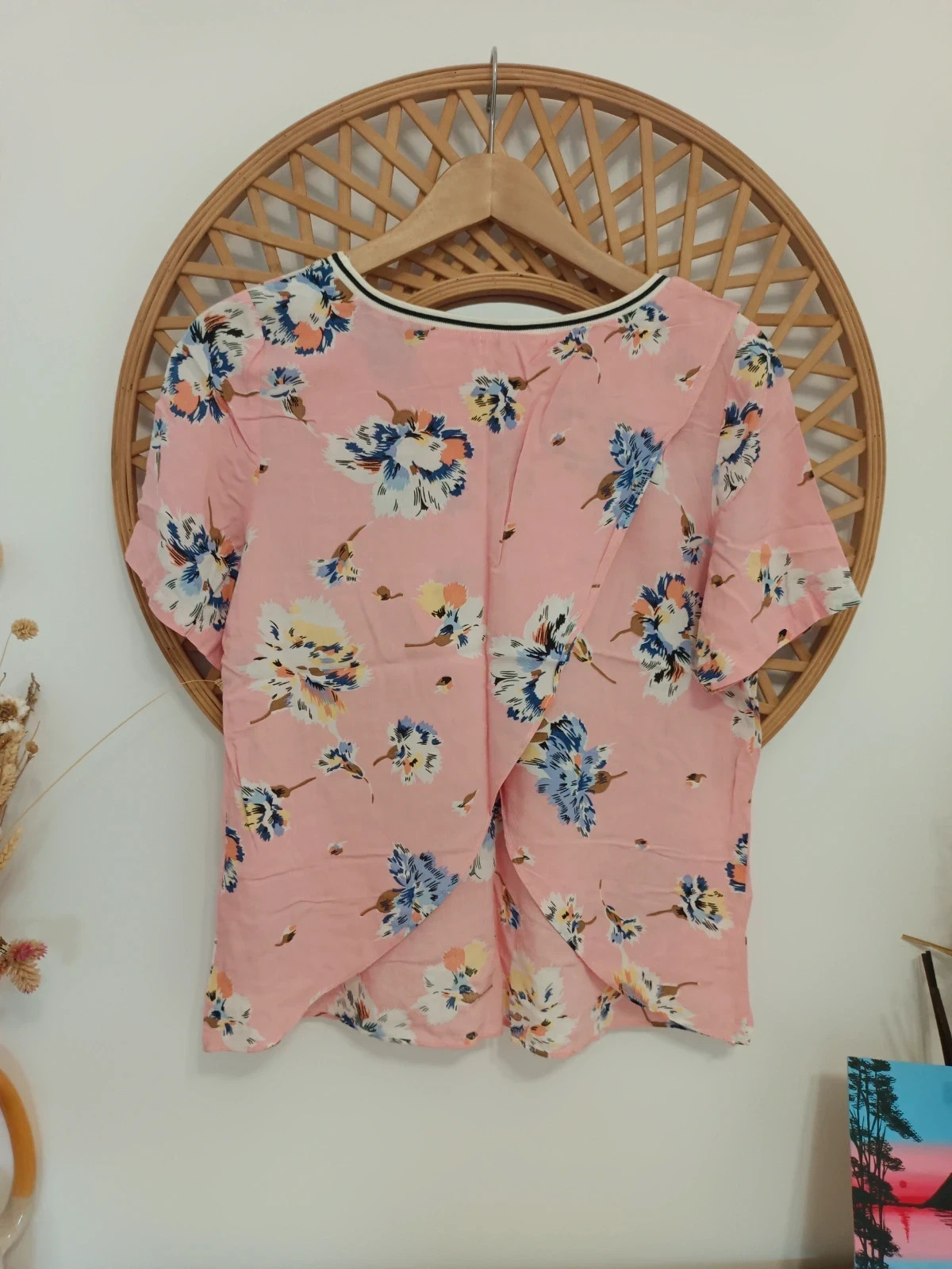 Blouse Fleurie Rose Daphnea Paris Floral Top Camicetta Romantique Rayonne Talla L – Daphnea – taille L / 40 / 12 4