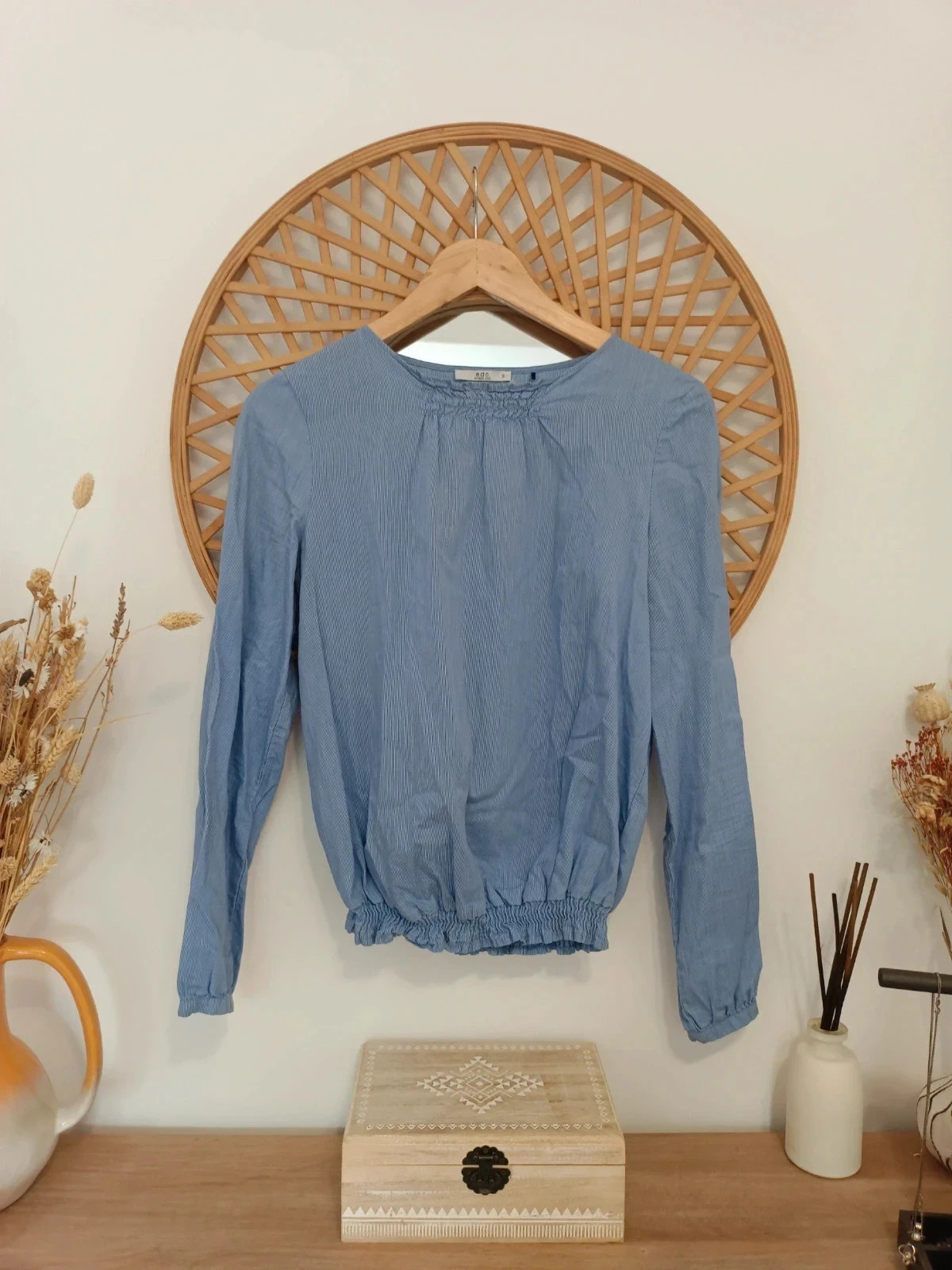 Blusa azul rayas finas EDC by Esprit manga larga elástica talla S – Esprit – taille S / 36 / 8